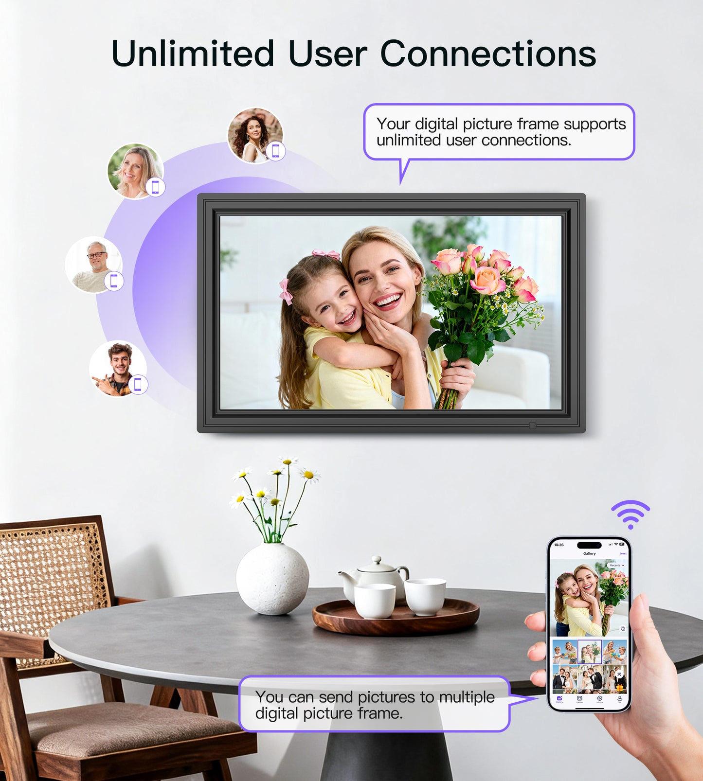 64GB Uhale 15.6" Digital Picture Frame, Large WiFi Electronic Photo Frames 1920 x 1080 IPS FHD Touch Screen, Share Photos and Videos Anywhere, Support SD/USB, Best Gifts for Parents and Grandparents