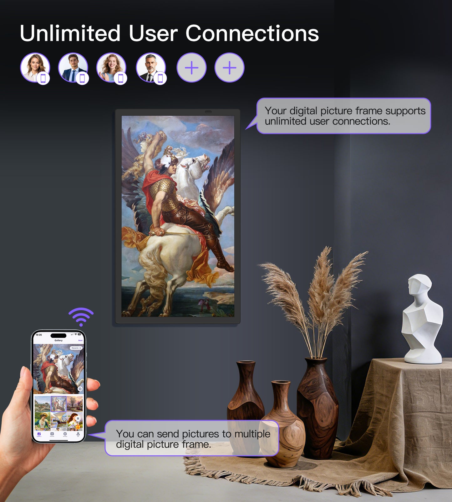 Uhale 21.5 Inch Large Digital Picture Frame WiFi with Remote Control, 1920 x 1080 FHD IPS No Touch Screen Electronic Photo Frames with 64GB, Support SD USB, Share Photos Videos Instantly