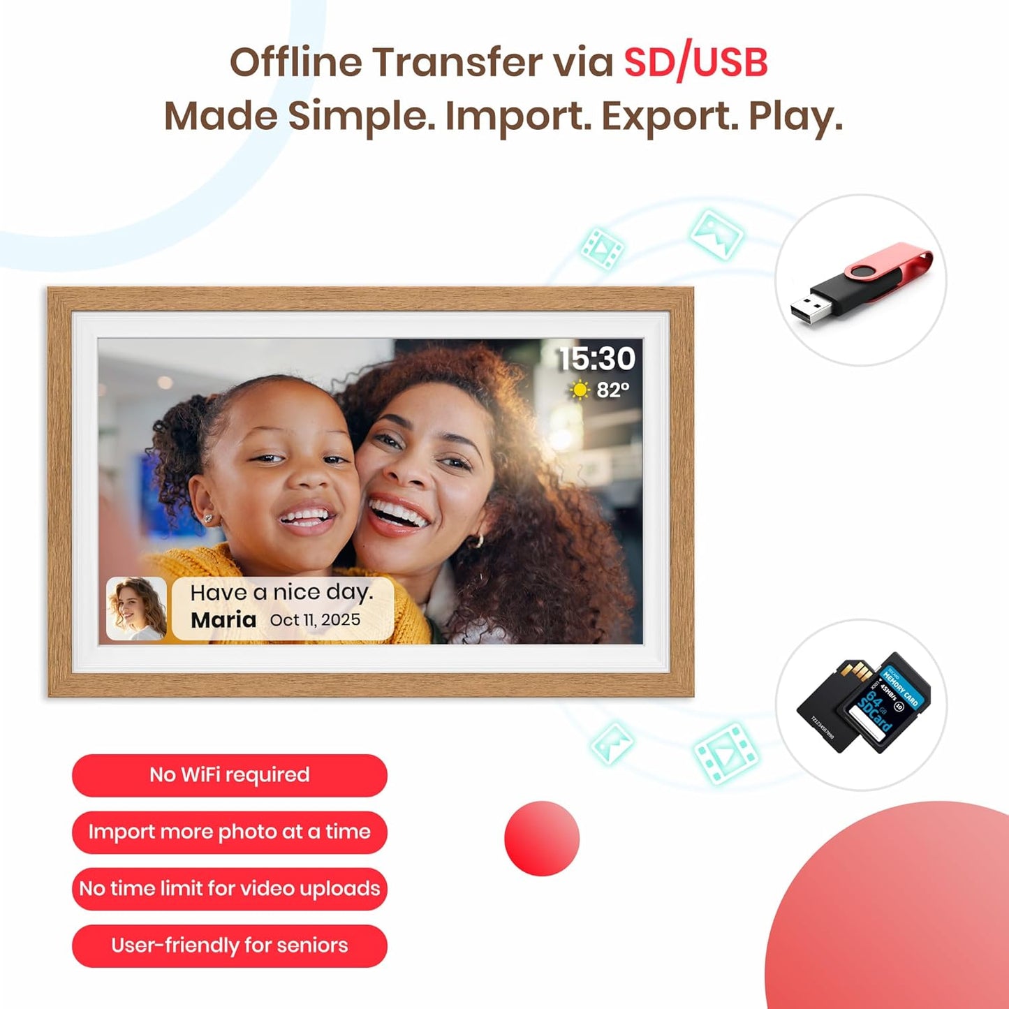 Frameo 15.6 Inch WiFi Digital Photo Frame with 64GB Memory, 1920x1080 FHD IPS Touchscreen Digital Picture Frame, Auto-Rotate, Instant Photo & Video Sharing via Frameo App