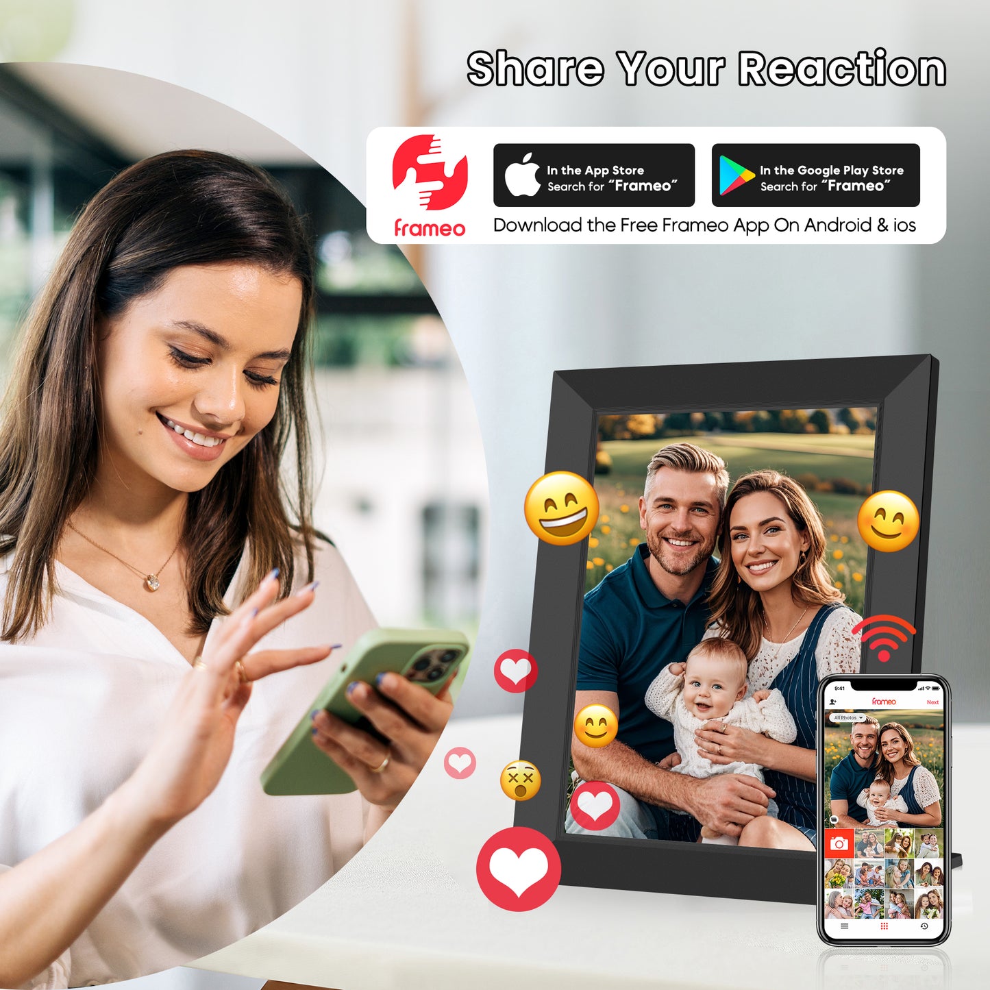 RICILAR Frameo 10.1 inch WiFi Digital Picture Frame, Electronic Picture Frame with IPS Touch Screen, 32GB Storage, Auto-Rotate, Wall Mountable, Ideal Gift Selection!