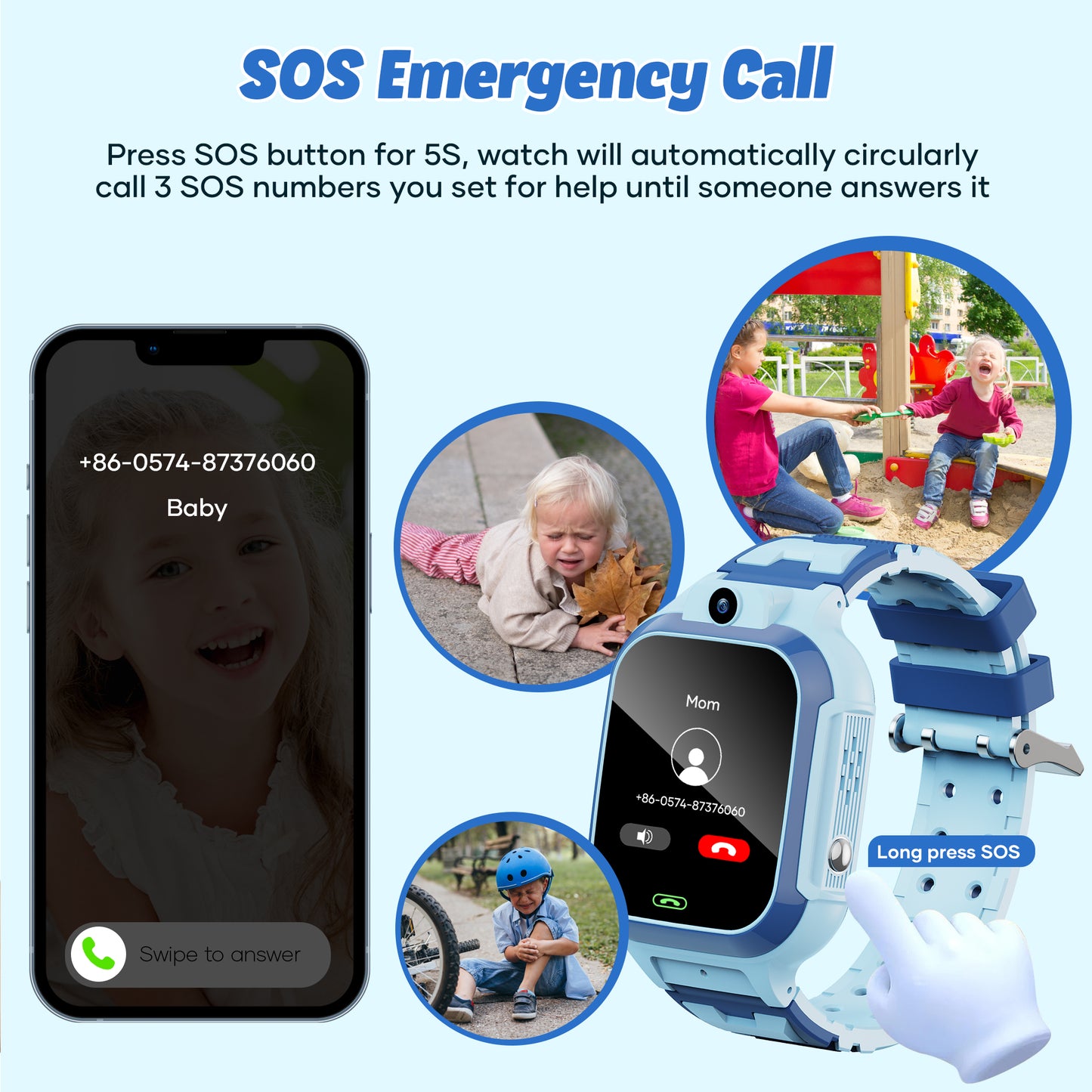 GPS SmartWatch, 4G Kids Smart Watch with Real-Time Location SOS 2 Way Video Call Voice Chat HD Touch Screen Camera, Wrist Watch for Boys and Girls Age from 3-12, Best Birthday Holiday Gift (Blue)