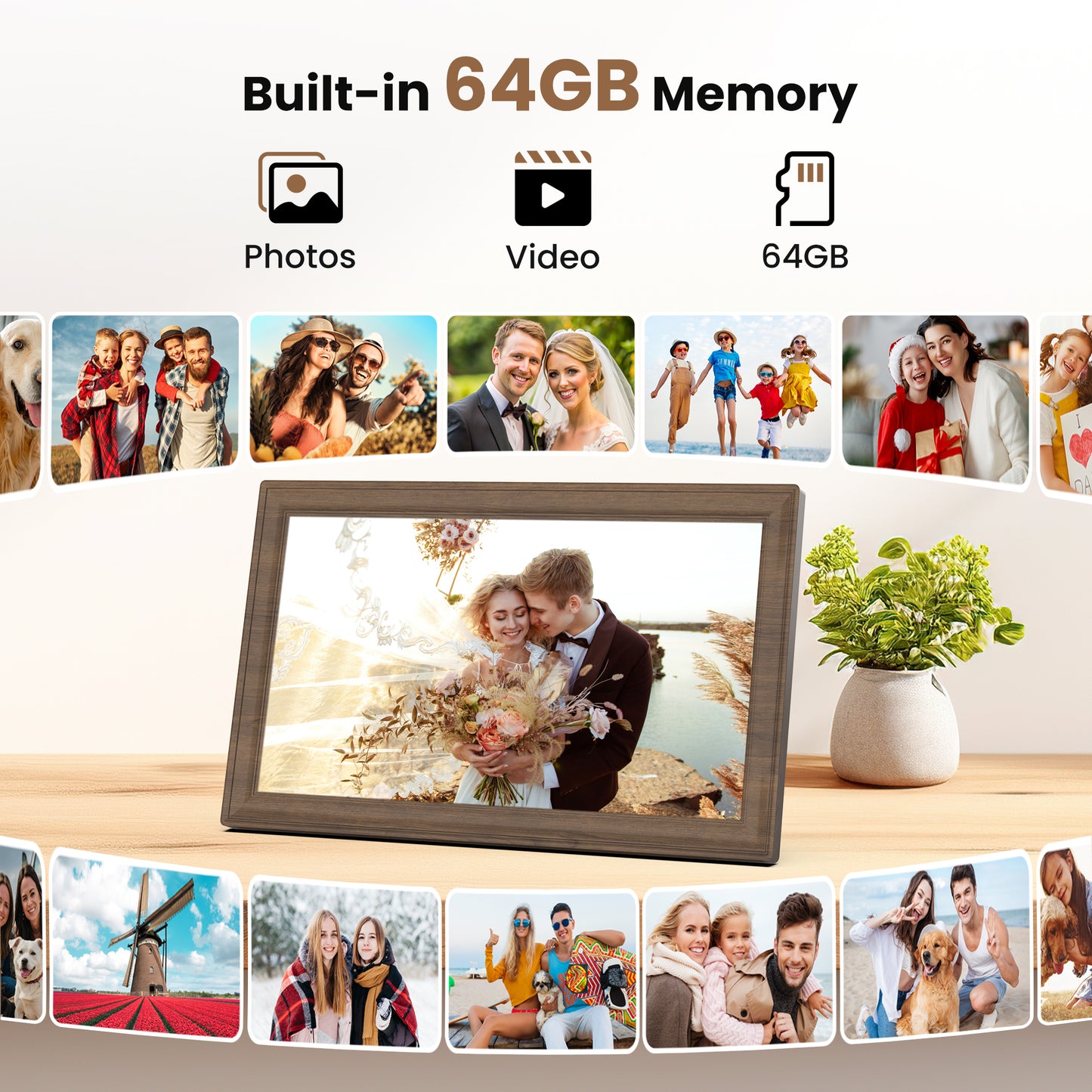 TEMASH Frameo 15.6 Inch WiFi Digital Picture Frame Woodgrain Large Digital Photo Frame 64GB Storage 1920×1080 IPS FHD Touchscreen Auto Rotate Share Video Picture Instantly via App Gifts for Family
