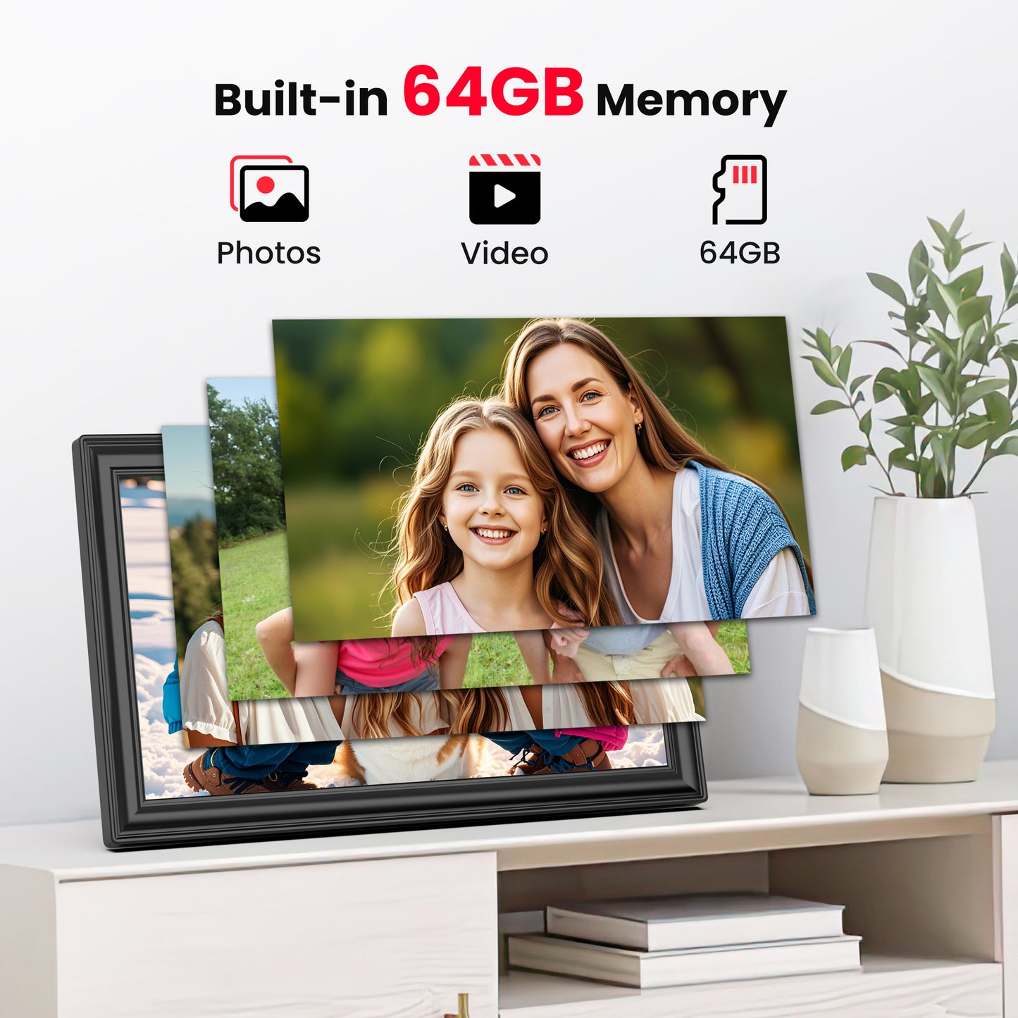 64GB Frameo Digital Picture Frame, TEMASH 15.6 Inch Large Digital Photo Frame WiFi, 1920*1080 FHD IPS Touchscreen Auto Rotate, Easy to Share Photos Videos, Black