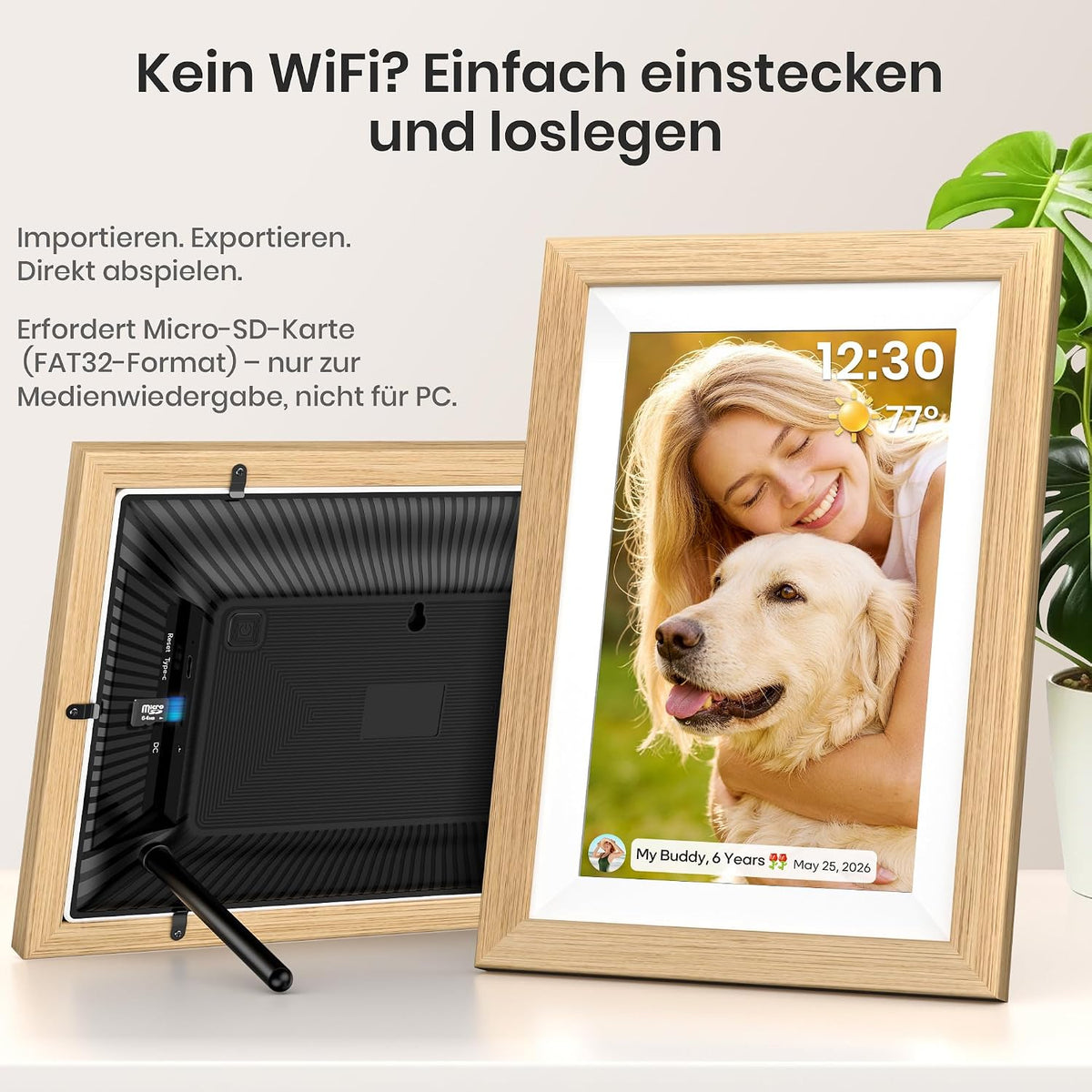 Frameo WLAN Digitaler Bilderrahmen 10,1 Zoll, HD 1280 * 800 IPS Touchscreen Elektronischer FotoRahmen mit 32GB Speicher, Auto Drehung, Einfache Weitergabe von Fotos Videos über Frameo App