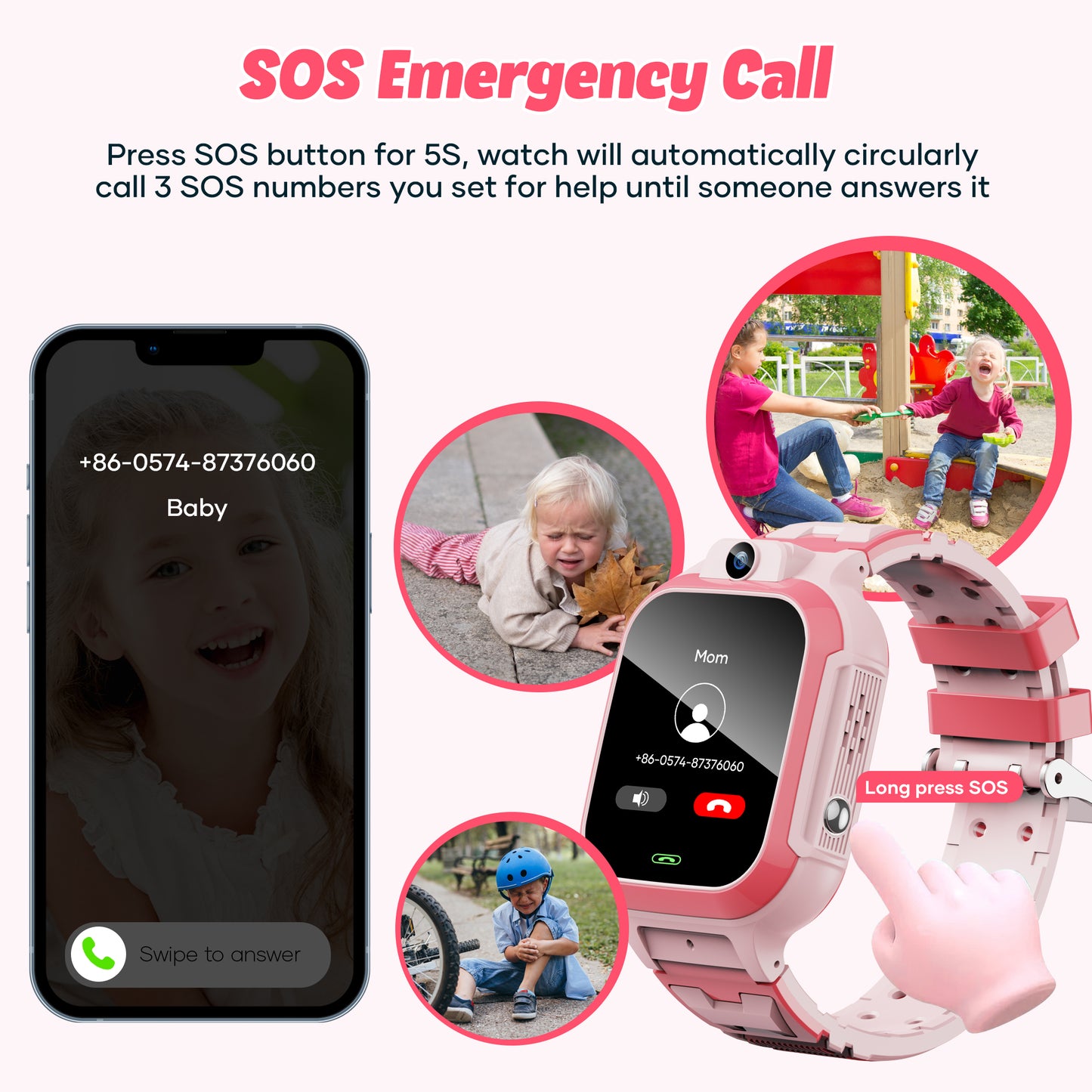 4G Smart Watch for Kids, GPS Tracker Smartwatch with Real Time Location Two Way Video Call Voice Chat, HD Touch Screen Camera SOS Alarm Clock Pedometer wrist Watch for Girls Gift（Pink）