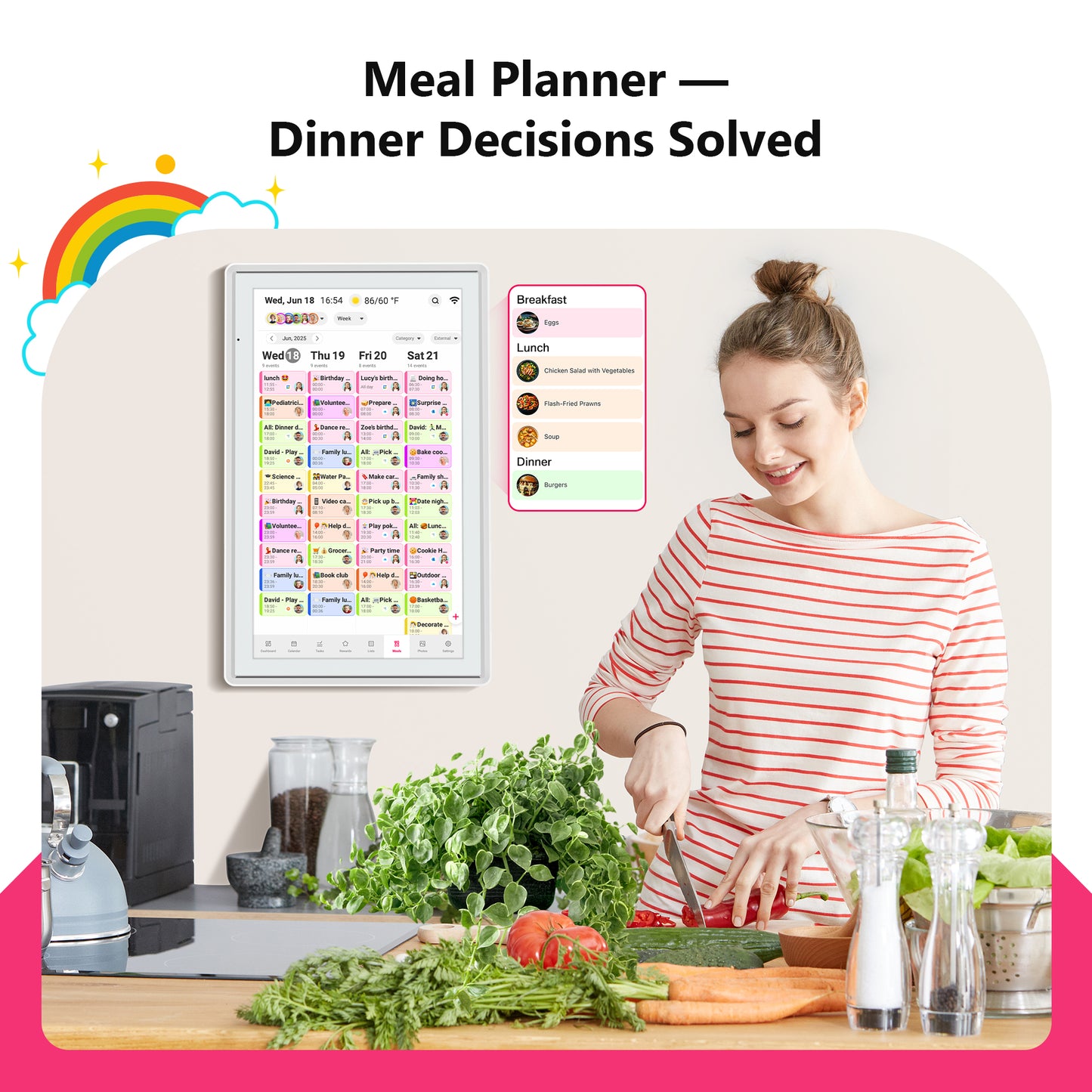BIGASUO 21.5" Digital Calendar, Smart Touchscreen Interactive Display Organizer, Electronic Wall Tablet for Monthly, Weekly & Daily Agenda, Chore Chart, Meal Planner, To Do List, Family Schedules