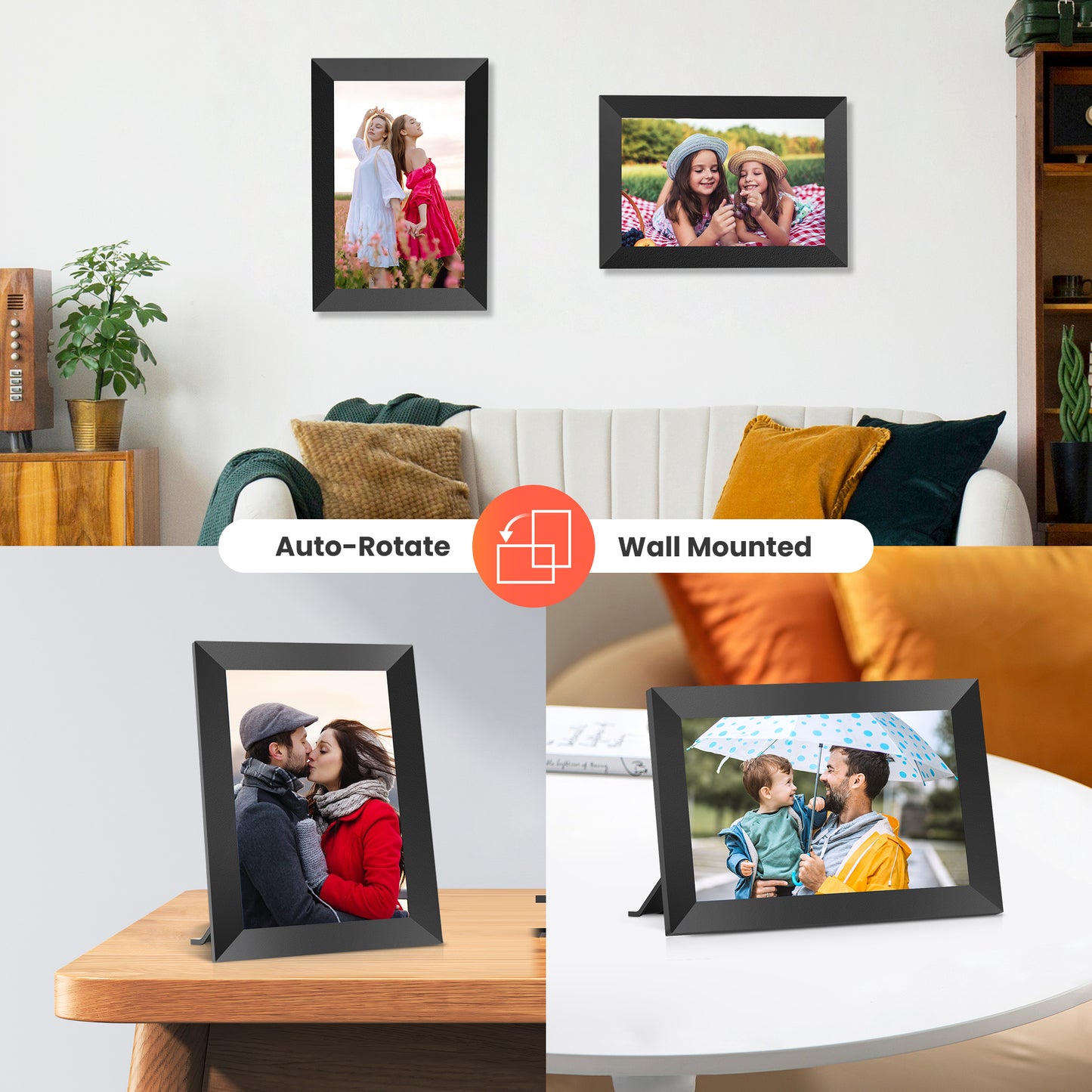 FANGOR WiFi Digital Picture Frame 10.1 Inch, 1080P IPS Touch Screen Smart Photo Frame with 16GB Memory, Auto-Rotate, Wall Mountable, Send photos & videos via free app,Best gift for family!