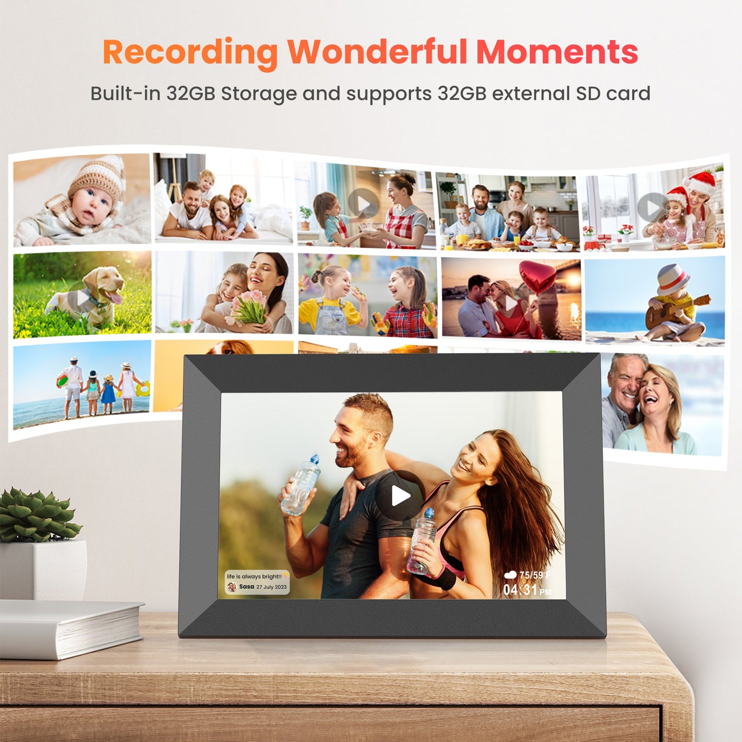 CC200 10.1" WiFi Digital Picture Frame 2 Pack, 32GB Storage Smart Touch Screen Photo Frame, HD Electric Picture Frame, Auto-Rotate or Wall Mountable,Send Photos and Videos via free App, Gift for Loved One!