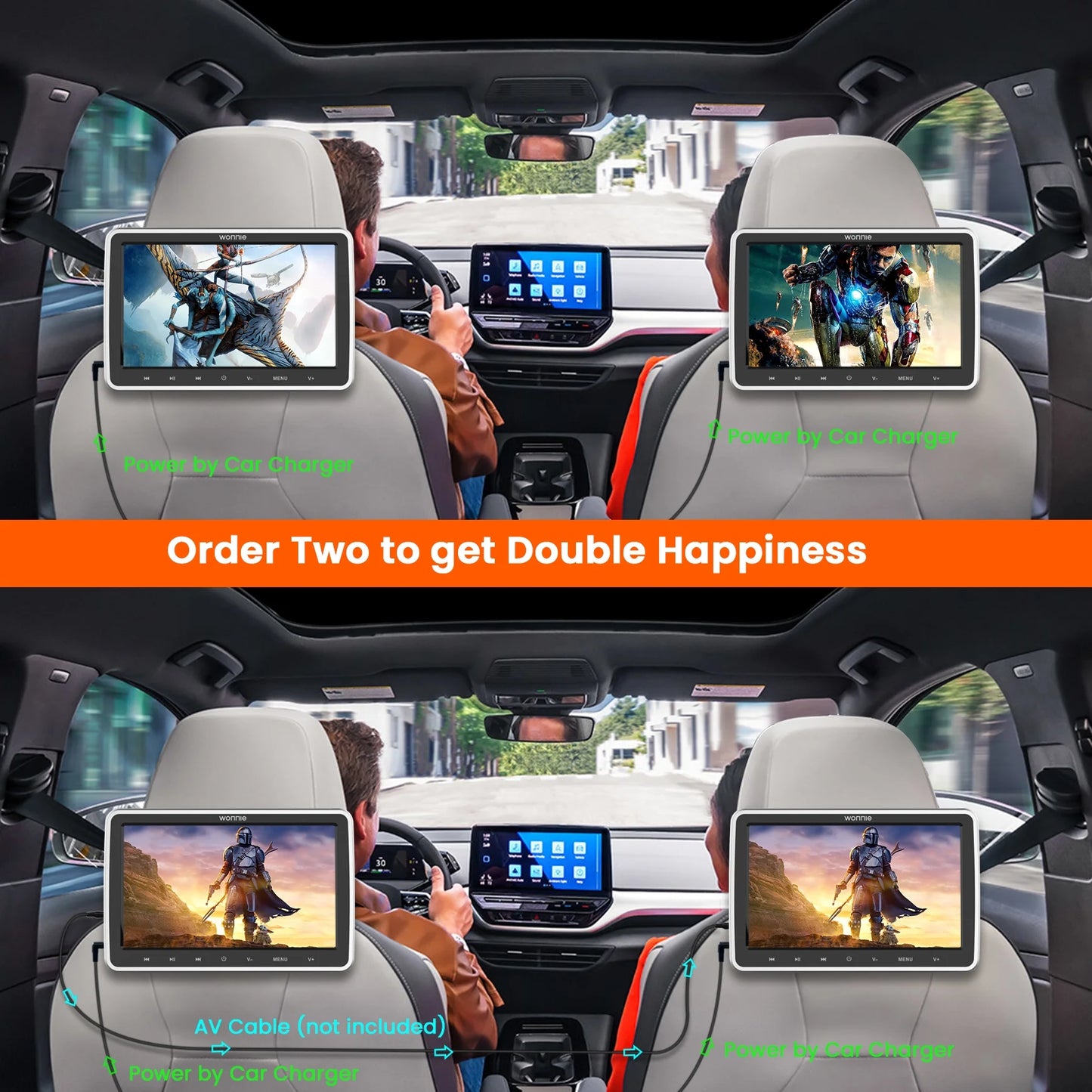 Wonnie 10.5" Headrest DVD Player for Car, Portable DVD Player with Headrest Mount & Headphone, Car DVD Player Support 1080P Video,  USB, SD, AV in /Out, Last Memory,Best Gift Idea for Kids