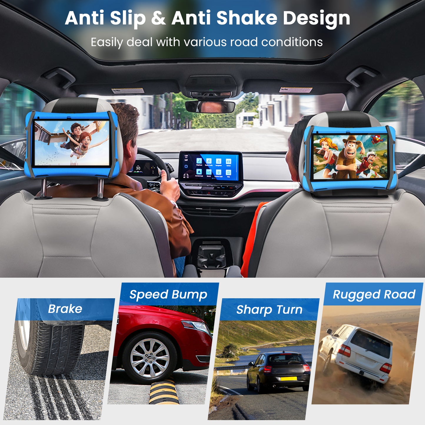 NUSICAN Car Headrest Mount Holder, Universal Back Seat Headrest Tablet Holder, Silicone Holder for Kids Tablet Stand, Anti Slip & Angle-Adjustable Holder Fits for 7-12.9'' Tablets iPad Pro Air