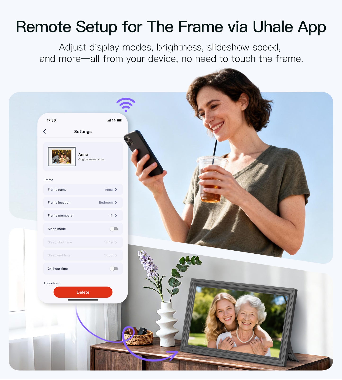 64GB Uhale 15.6" Digital Picture Frame, Large WiFi Electronic Photo Frames 1920 x 1080 IPS FHD Touch Screen, Share Photos and Videos Anywhere, Support SD/USB, Best Gifts for Parents and Grandparents
