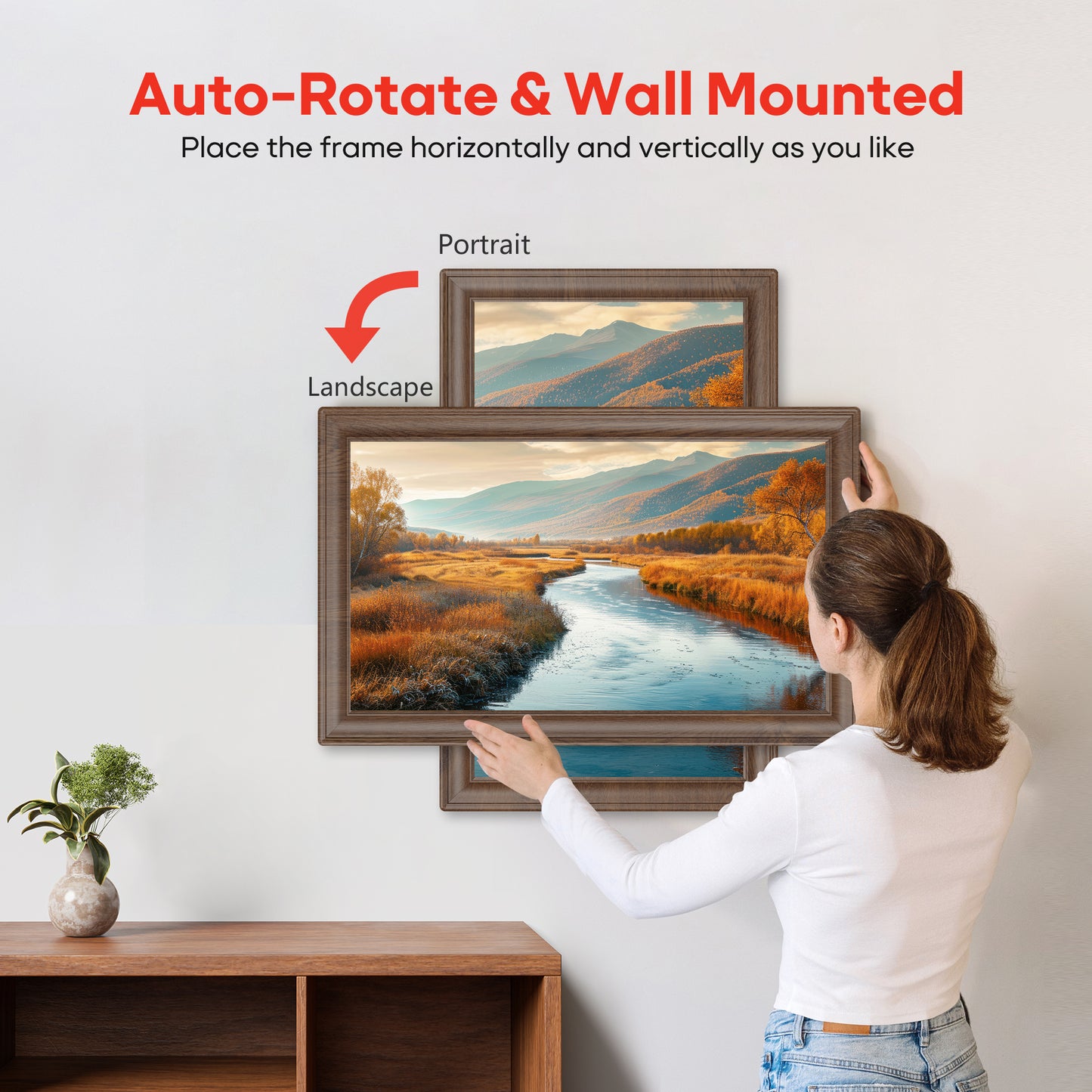 64GB 15.6" Frameo Digital Picture Frame WiFi, Large Electronic Photo Frames Wood 1920 x 1080 IPS FHD Touch Screen, Send Photos from Your Phone from Anywhere, Best Gifts for Family and Friends