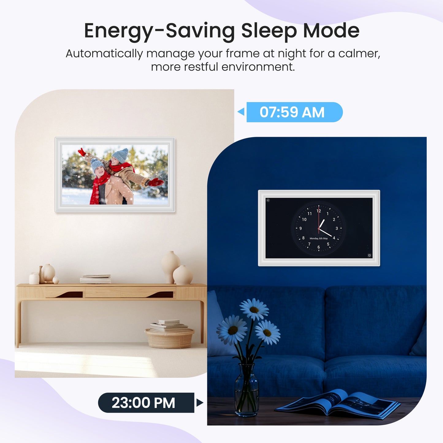 RCA Digital Photo Frame 10.1 Inch WiFi Digital Frames with 32GB Memory, 1080P IPS Touch Screen Picture Frames Auto-Rotate, Wall Mountable, Share Photos/Video Via Phone Uhale App Remotely (White)