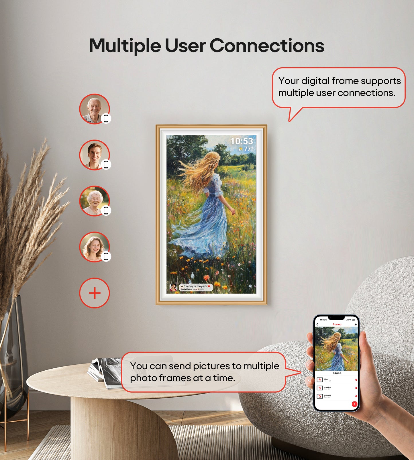 64GB Frameo 15.6" Digital Picture Frame Large 1920 x 1080 IPS FHD Touch Screen WiFi Electronic Photo Frames Share Moments Instantly Anywhere Best Gifts for Parents and Grandparents Golden White