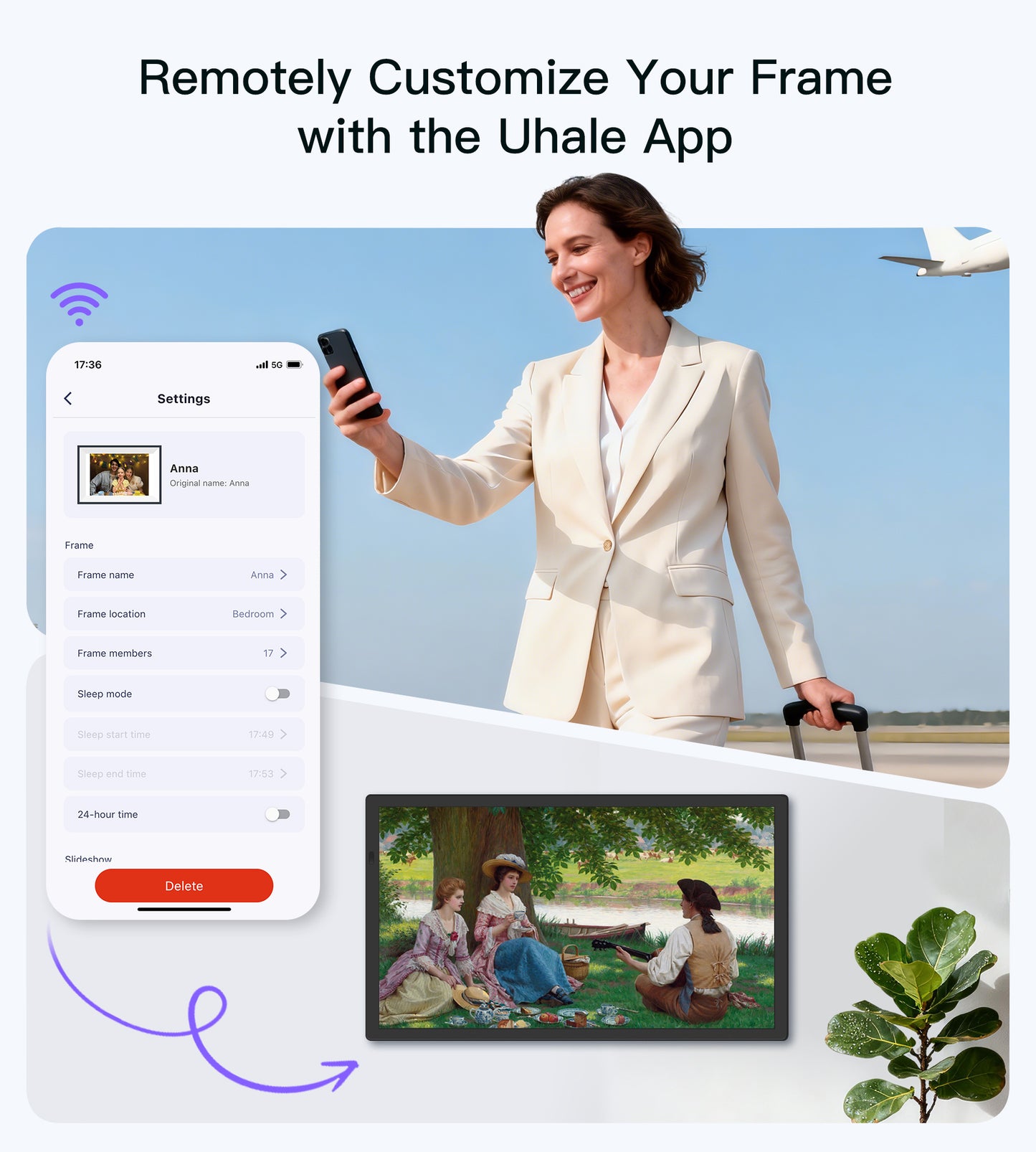 Uhale 21.5 Inch Large Digital Picture Frame WiFi with Remote Control, 1920 x 1080 FHD IPS No Touch Screen Electronic Photo Frames with 64GB, Support SD USB, Share Photos Videos Instantly