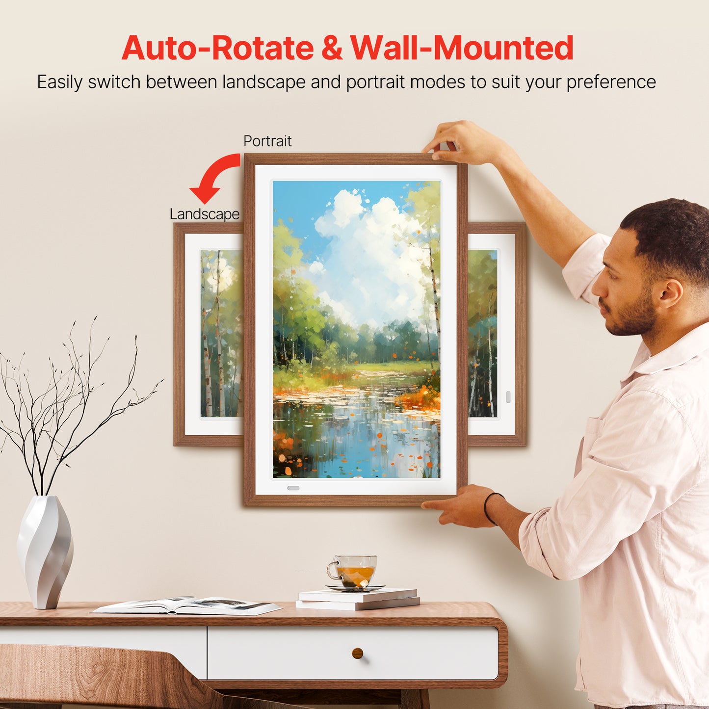 Uhale 21.5" Large Digital Picture Frame WiFi Wood with Remote Control, 1920 x 1080 FHD IPS No Touch Screen Electronic Photo Frames Wall Mount with 64GB, Support SD USB, Share Photos Videos Instantly