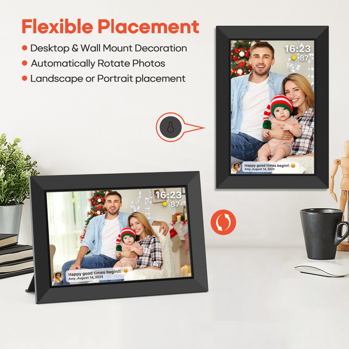 Frameo 10.1 Inch WiFi Digital Picture Frame with 32GB Memory, 1280 x 800 IPS Touch Screen Smart Electronic Photo Frame, Wall Mountable, Auto-Rotate, Share Photos/Videos Via Frameo App from Anywhere