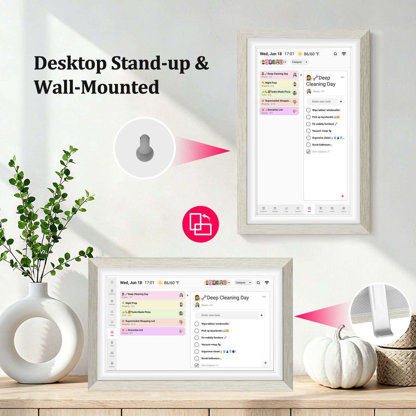 BIGASUO 15.6 inch Digital Calendar Wall Planner & Chore Chart, 1080P Interactive Display Touch Screen Smart Family Schedules, Meal Planner, To Do List, Task & Rewards, Wall & Desk Mountable