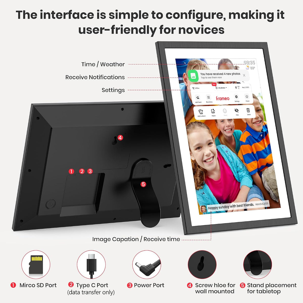 Frameo WLAN Digitaler Bilderrahmen 10,1 Zoll, 1920 * 1200P 2K Touchscreen 64GB Speicher Elektronischer FotoRahmen, Auto Drehung, Einfache Weitergabe von Fotos Videos über Frameo App