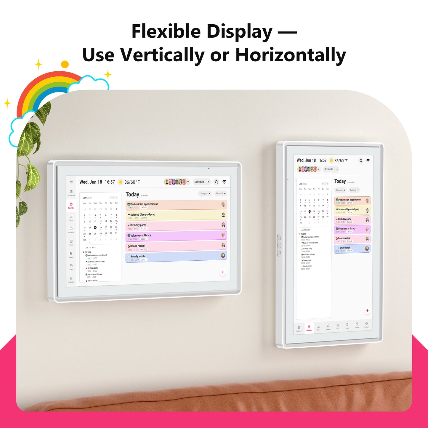 BIGASUO 21.5" Digital Calendar, Smart Touchscreen Interactive Display Organizer, Electronic Wall Tablet for Monthly, Weekly & Daily Agenda, Chore Chart, Meal Planner, To Do List, Family Schedules