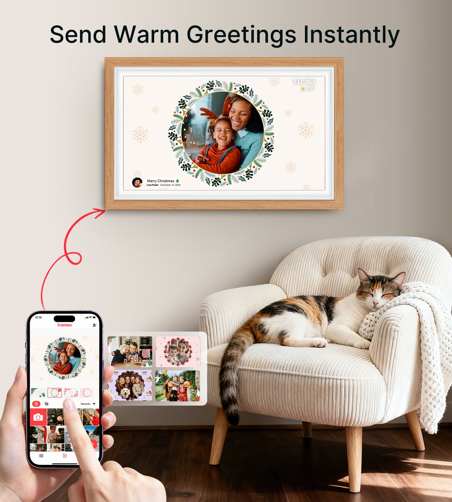 64GB Frameo 15.6" Digital Picture Frame Large 1920 x 1080 IPS FHD Touch Screen WiFi Electronic Photo Frames Share Moments Instantly Anywhere Best Gifts for Parents and Grandparents Natural Wood