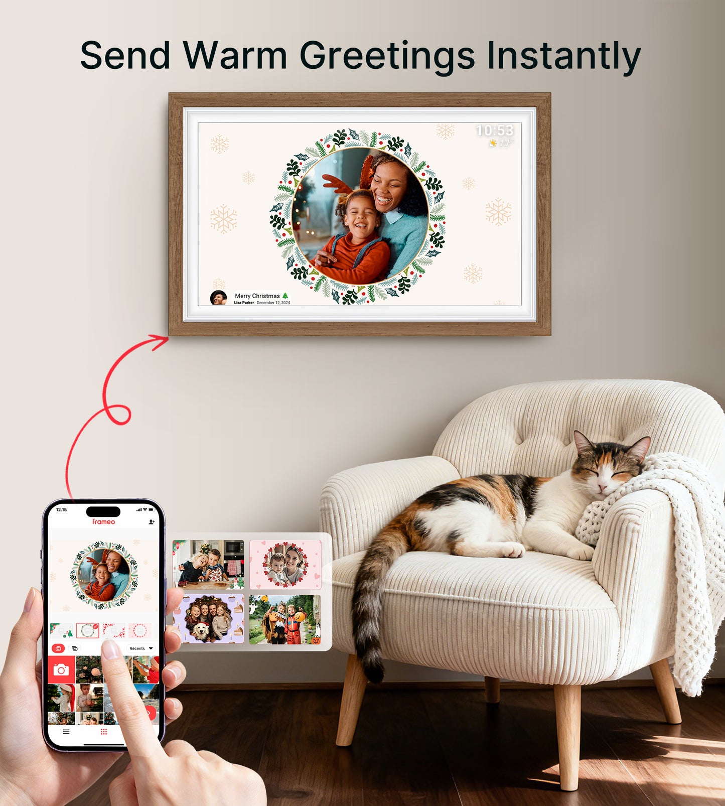 64GB Frameo 15.6" Digital Picture Frame Large 1920 x 1080 IPS FHD Touch Screen WiFi Electronic Photo Frames Share Moments Instantly Anywhere Best Gifts for Parents and Grandparents Solid Walnut