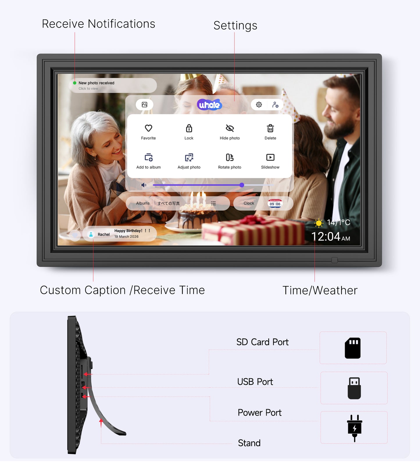 64GB 15.6" Large Digital Picture Frame, Uhale WiFi Electronic Photo Frames with 1920 x 1080 FHD IPS Touch Screen, Support Auto-Rotate Wall Mounted SD&USB Card, Share Photos/Videos from Phone Instantly