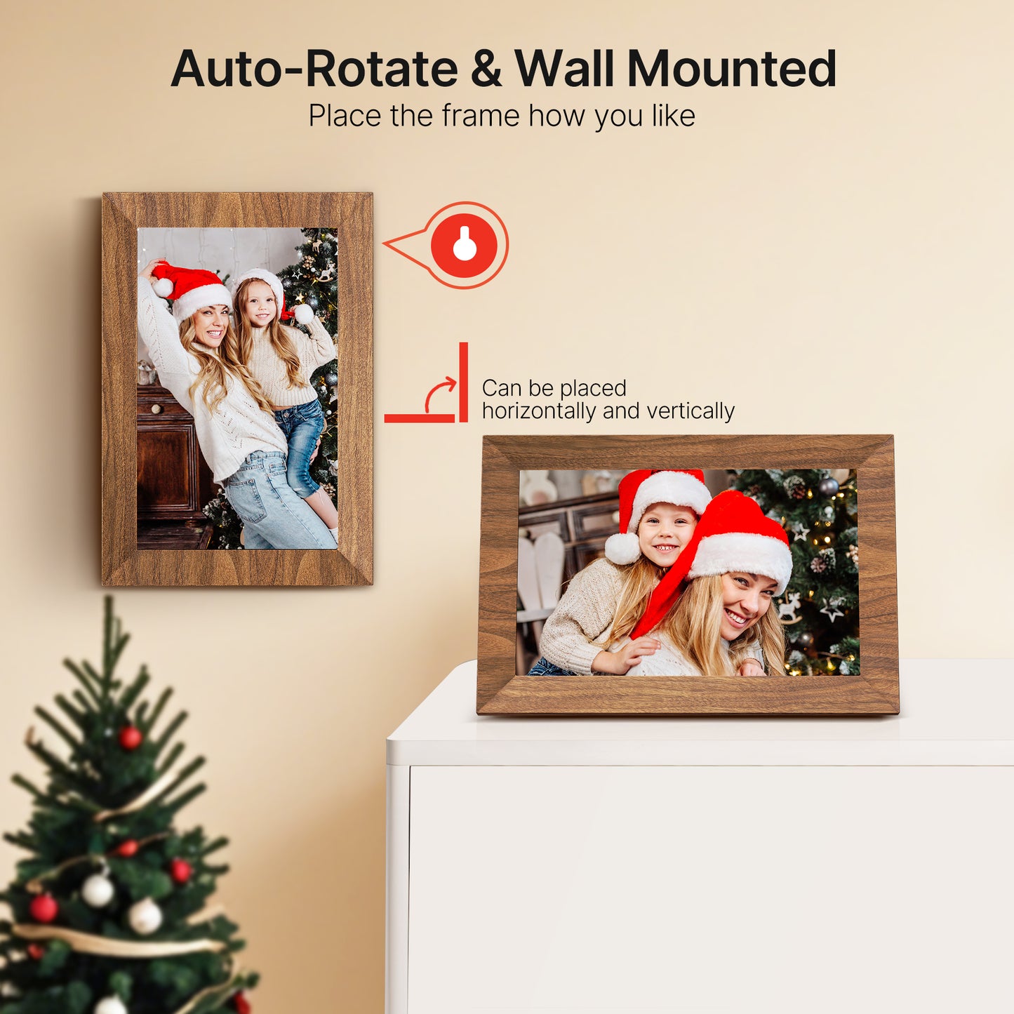 Uhale Digital Picture Frame 32GB Storage 10.1 Inch Wood WiFi Electronic Photo Frames SD Card Slot IPS Touch Screen HD Display Auto Rotate Slideshow Share Videos Photos Instantly Send Wishes Remotely