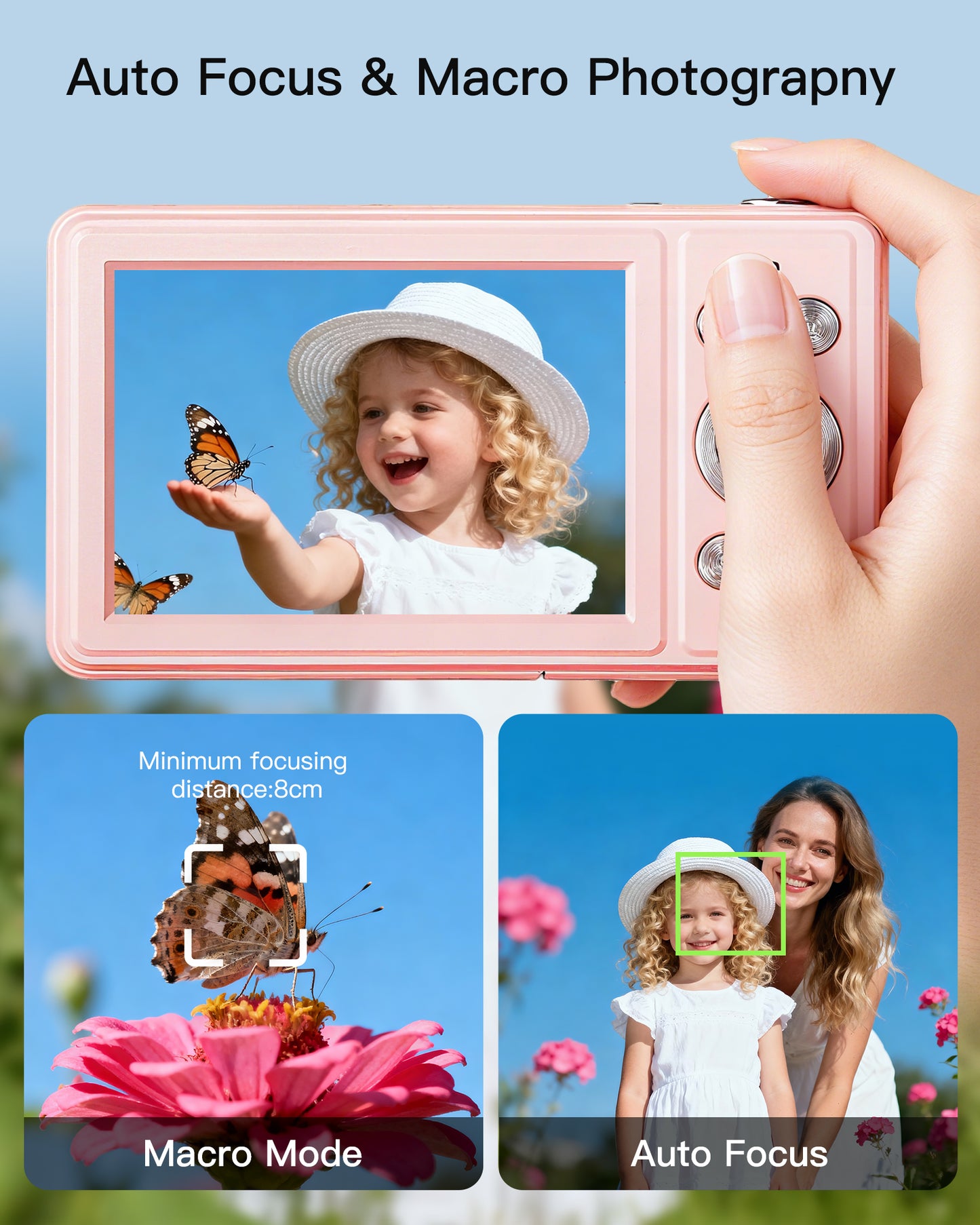 Digital Camera, FHD 1080P Point and Shoot Camera with 32GB SD Card, 2 Batteries, 16X Zoom, Anti Shake, Compact Small Design for Kids Teens Students Girls Boys (Pink)