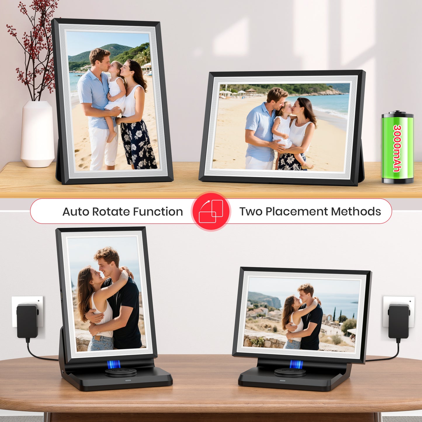 Girool Frameo 10.1” WiFi Digital Photo Frame with 3000mAh Battery, Electronic Picture Frame with IPS Touch Screen,Auto-Rotate, 32GB Storage, Share Moments Instantly via Frameo App from Anywhere