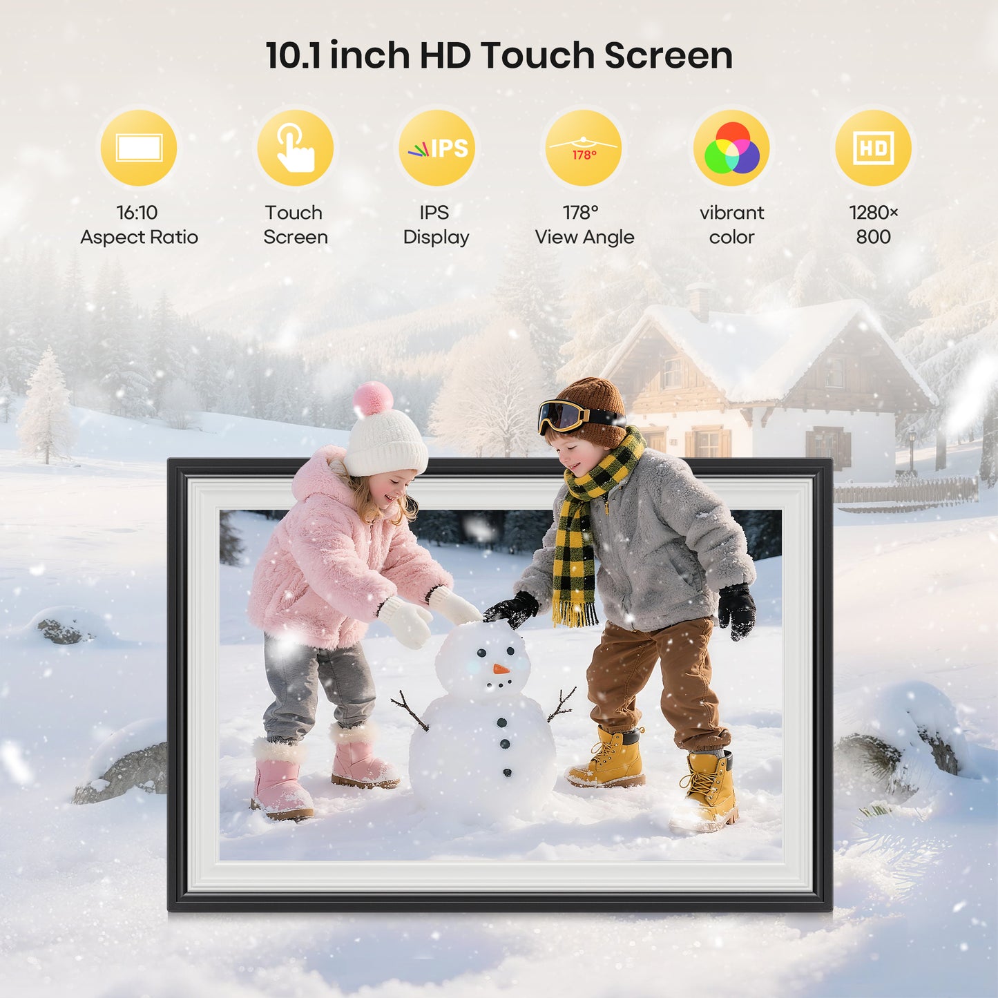 Frameo Digital Photo Frame 10.1inch NUSICAN WiFi Electric Picture Frame with 1280 x 800 HD Touch Screen 32GB Memory, Support Auto Rotate Wall Mountable, Share from Phone App Instantly