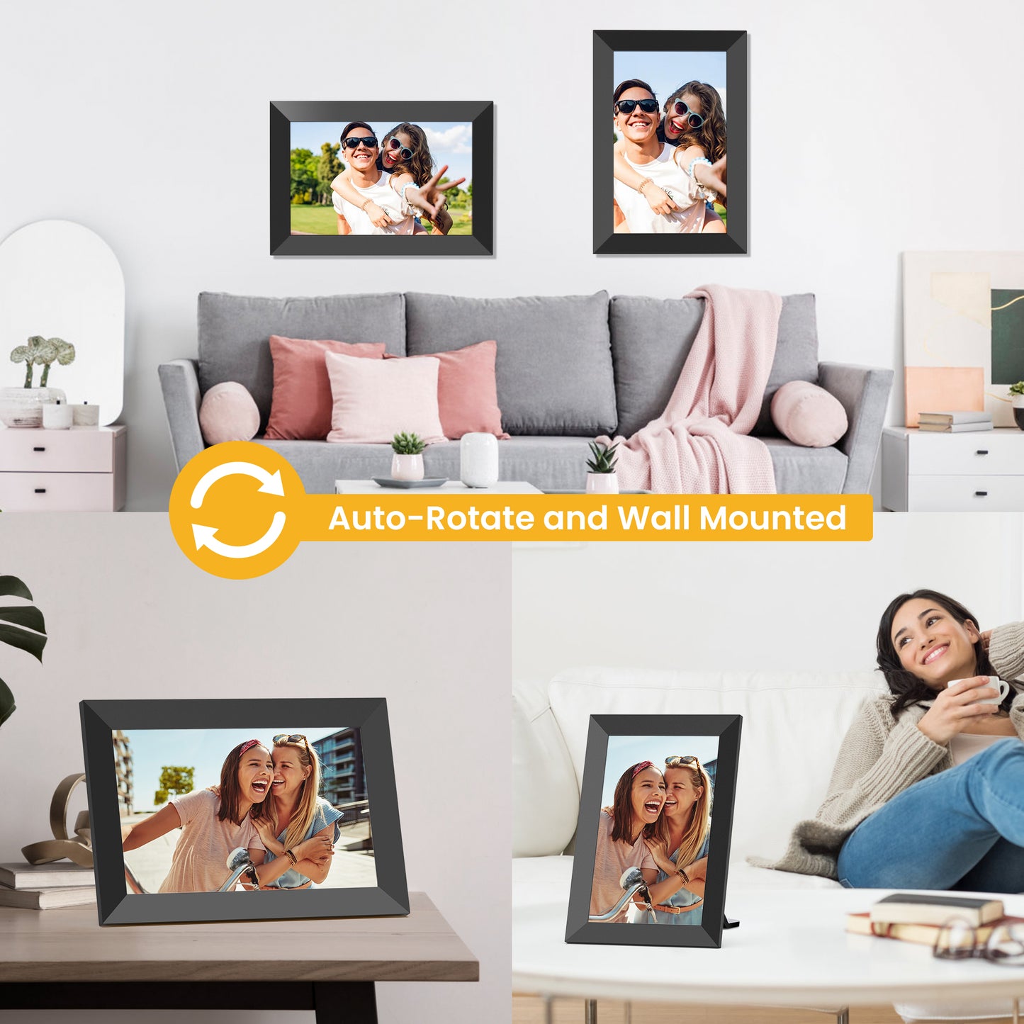 GIROOL 10.1" WiFi Digital Picture Frame 2 Pack, 32GB Storage Smart Touch Screen Photo Frame, HD Electric Picture Frame, Auto-Rotate or Wall Mountable,Send Photos and Videos via free App, Best Gift!