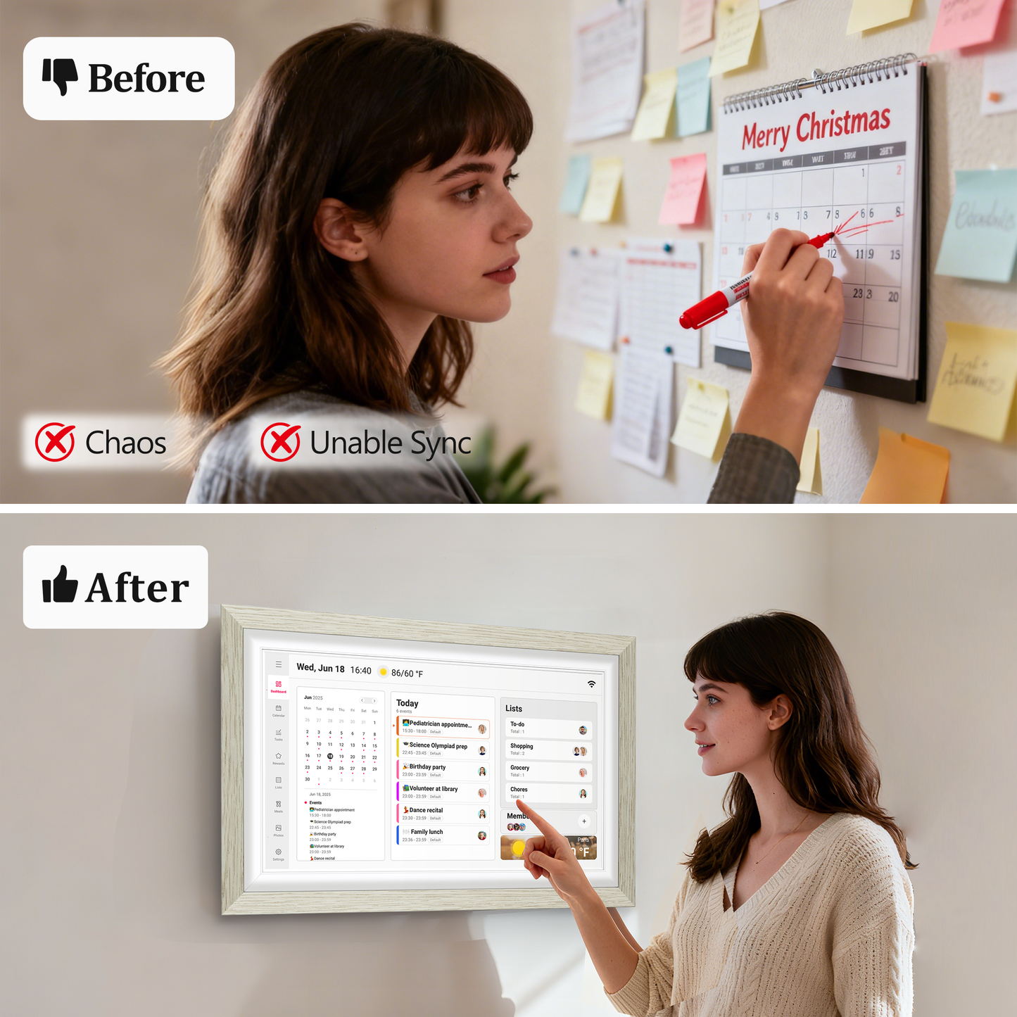 BIGASUO 15.6 inch Digital Calendar Wall Planner & Chore Chart, 1080P Interactive Display Touch Screen Smart Family Schedules, Meal Planner, To Do List, Task & Rewards, Wall & Desk Mountable