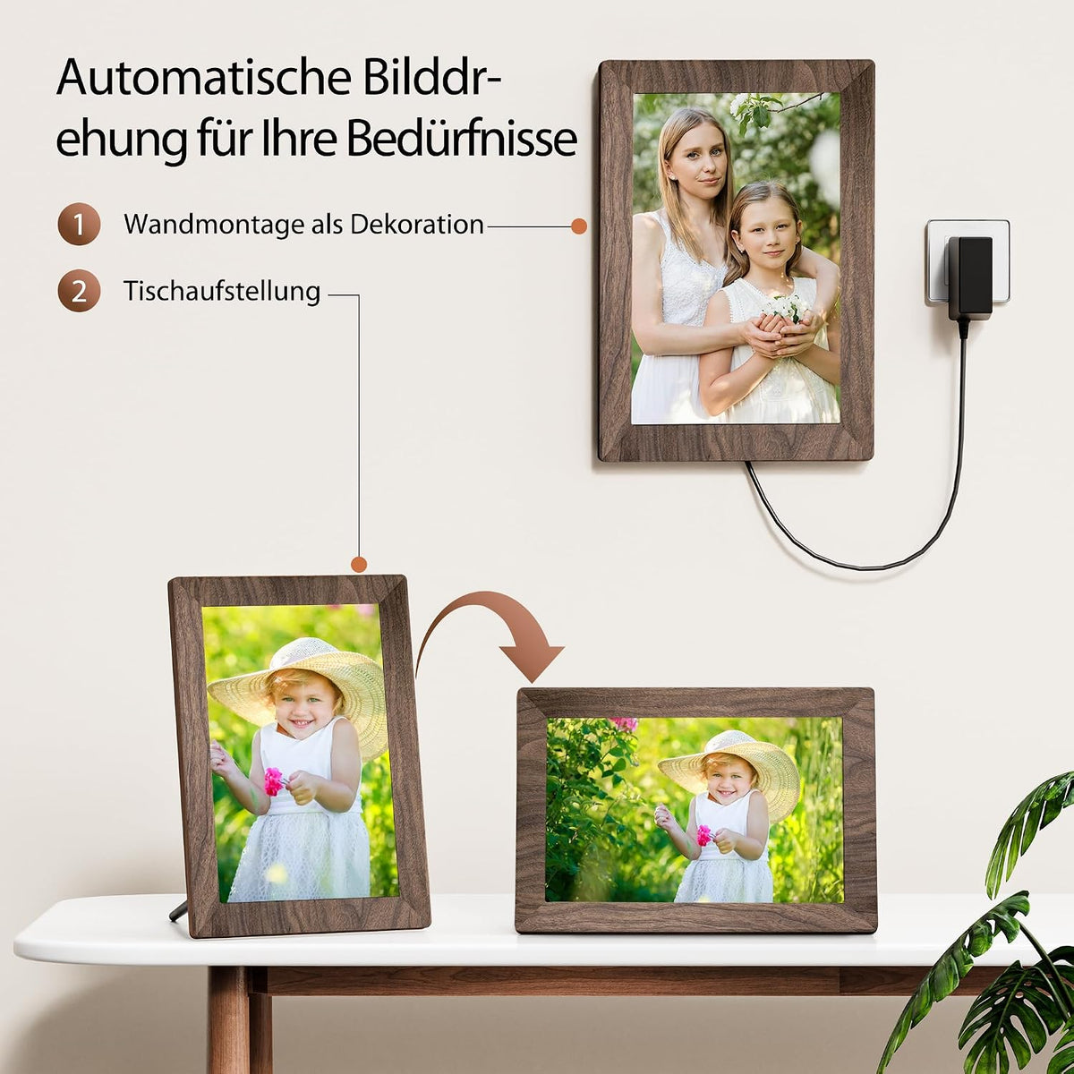 Frameo WLAN Digitaler Bilderrahmen 10,1 Zoll, HD 1280 * 800 IPS Touchscreen Elektronischer FotoRahmen mit 32GB Speicher, Auto Drehung, Einfache Weitergabe von Fotos Videos über Frameo App