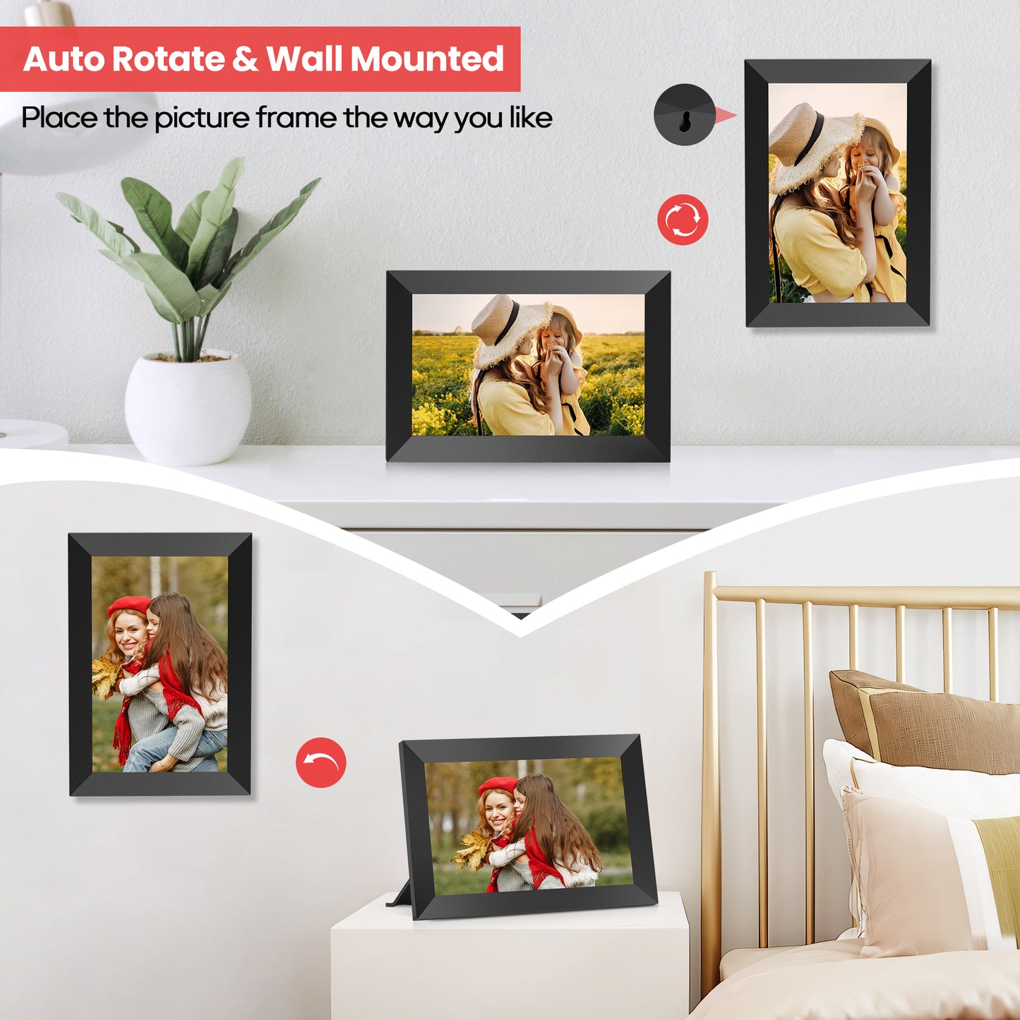 Temash 10.1 Inch WiFi Digital Photo Frame, Smart Digital Picture Frames with 32GB Storage & IPS Touch Screen , Auto Rotate electric frame share instant picture via free app, Best Gift for Loved One