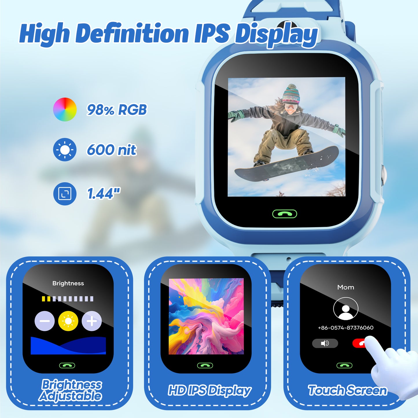 GPS SmartWatch, 4G Kids Smart Watch with Real-Time Location SOS 2 Way Video Call Voice Chat HD Touch Screen Camera, Wrist Watch for Boys and Girls Age from 3-12, Best Birthday Holiday Gift (Blue)