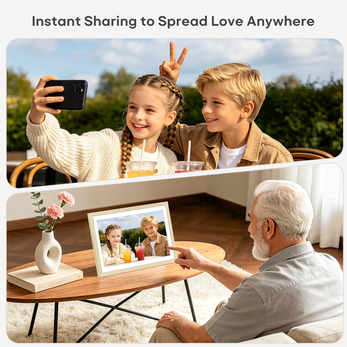 64GB Frameo Digital Picture Frame, TEMASH 15.6 Inch Large Digital Photo Frame WiFi, 1920*1080 FHD IPS Touchscreen Auto Rotate, Easy to Share Photos Videos