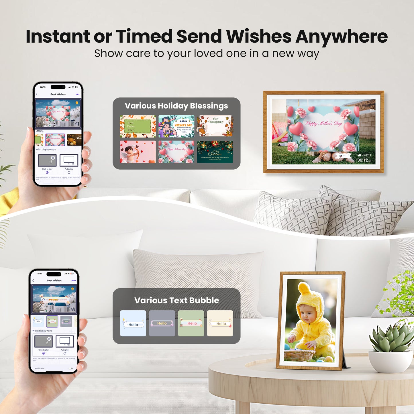 RCA Digital Photo Frame 10.1 inch WiFi Uhale Picture Frames for Photos & Videos with 32GB Memory, 1080P HD IPS Touch Screen, Support Auto Rotate, Wall Mounted, Instant Share Anytime