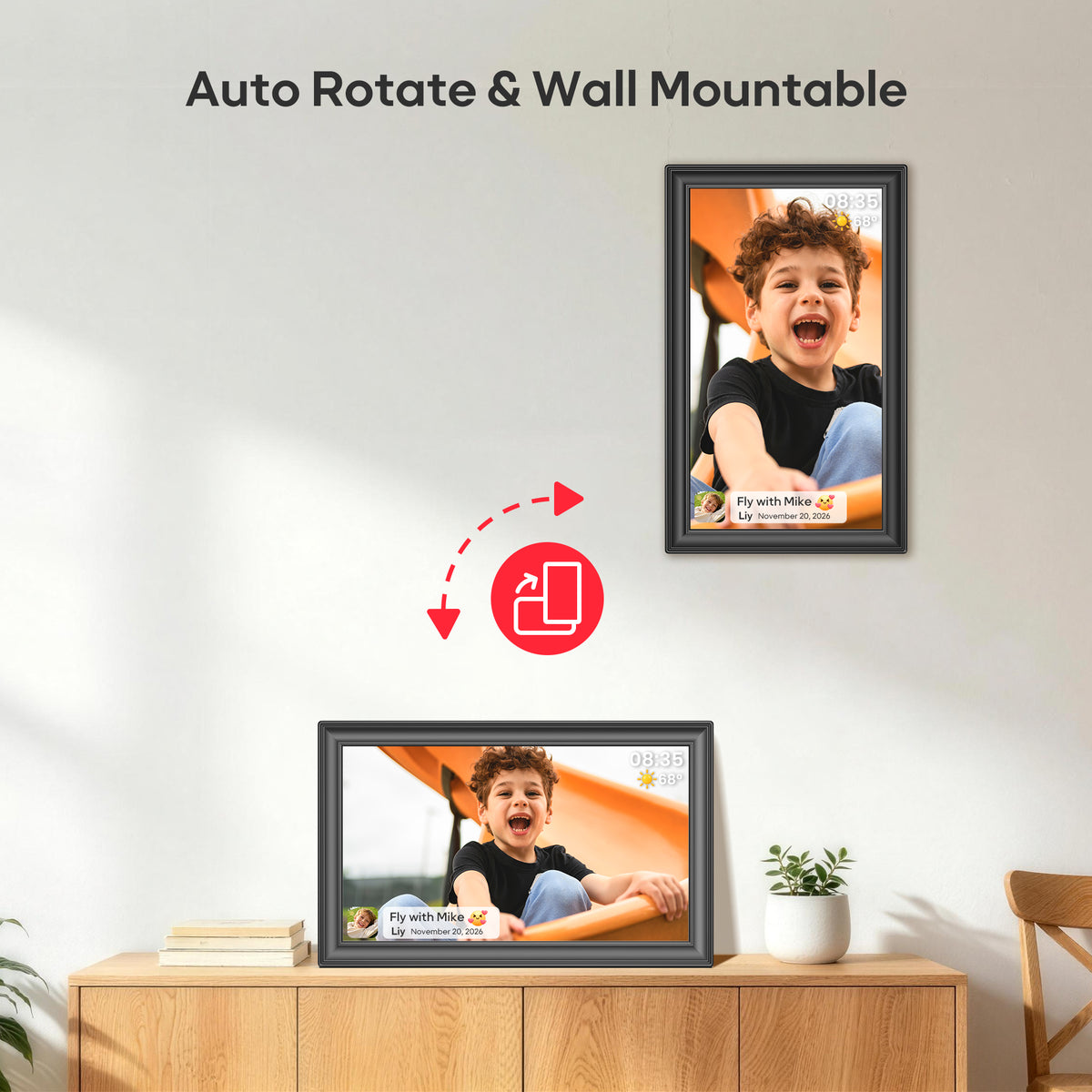Frameo 15.6” 64GB Digital Picture Frame NUSICAN WiFi Photo Video Frames 1920 x 1080 FHD Touch Screen, Auto Rotate, Wall Mounted, Share from Phone App Easily, Best Gifts for Parents & Friends