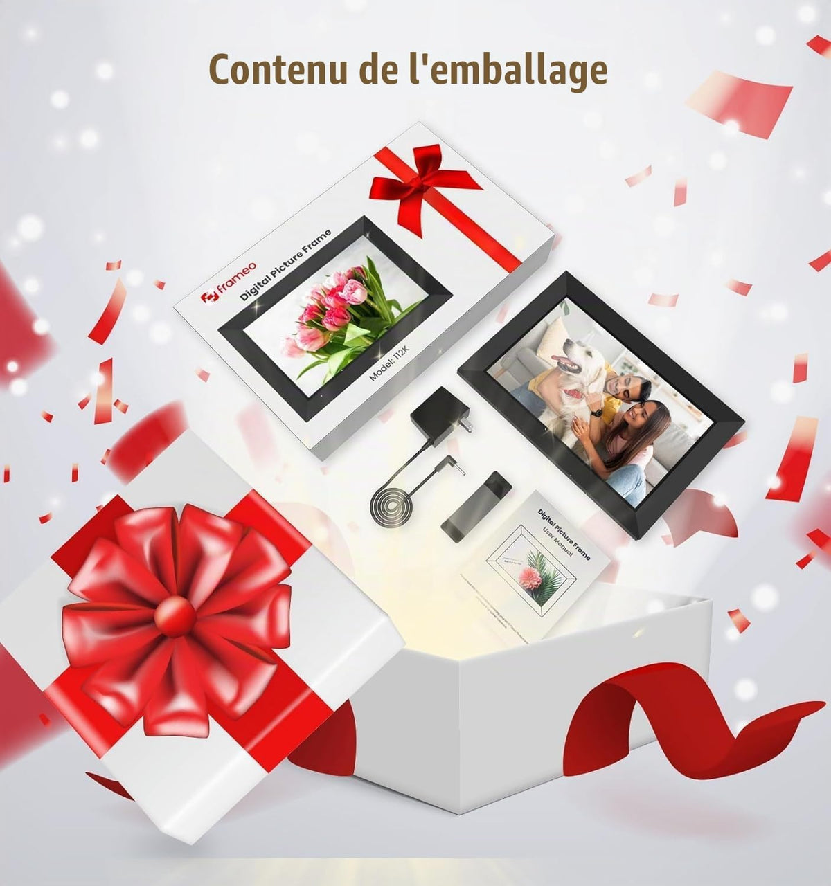 Frameo 10.1Pouces Cadre Photo Numérique WiFi, Mémoire Iinterne de 32 Go avec Écran Tactile HD 1280 * 800 IPS,Rotation Automatique,Configuration Facile et Partage de Photos ou de Vidéos Via Frameo