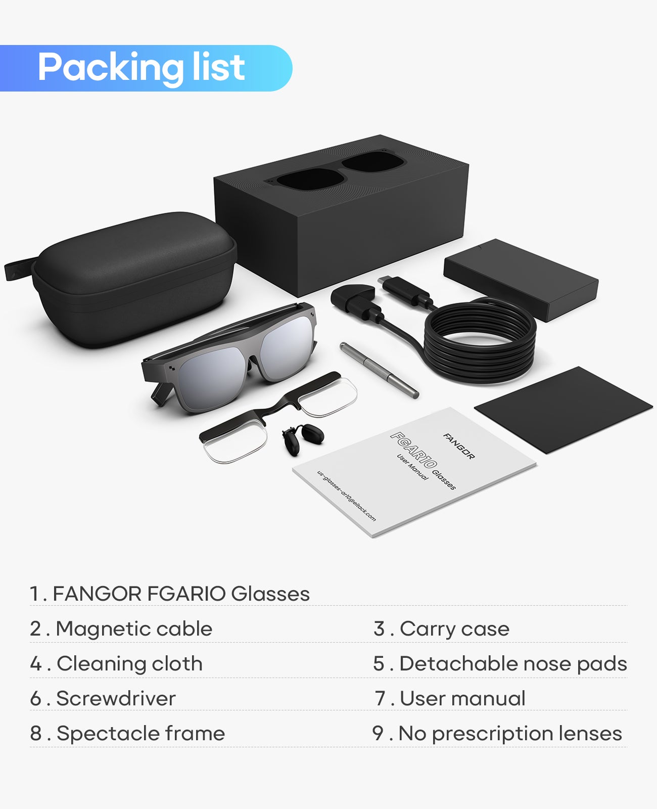 AR Glasses, Smart Glasses with Massive 201 Inch Micro OLED Virtual Theater, 1080P, 3D Movie, 50° FOV, 400 nits Brightness, Support Stream, Game and Work on PC/Android/iOS/Consoles/Cloud