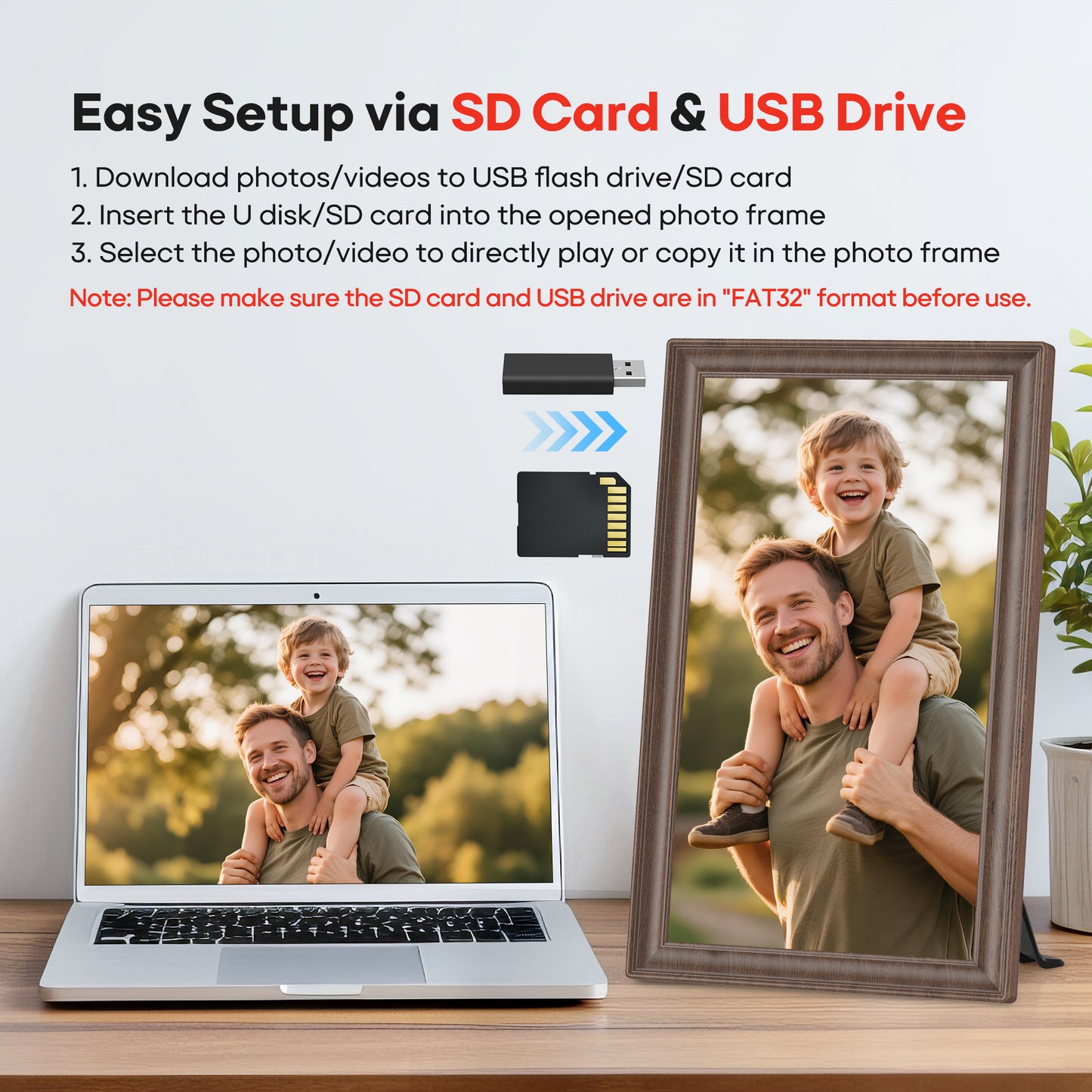 64GB 15.6" Frameo Digital Picture Frame WiFi, Large Electronic Photo Frames Wood 1920 x 1080 IPS FHD Touch Screen, Send Photos from Your Phone from Anywhere, Best Gifts for Family and Friends