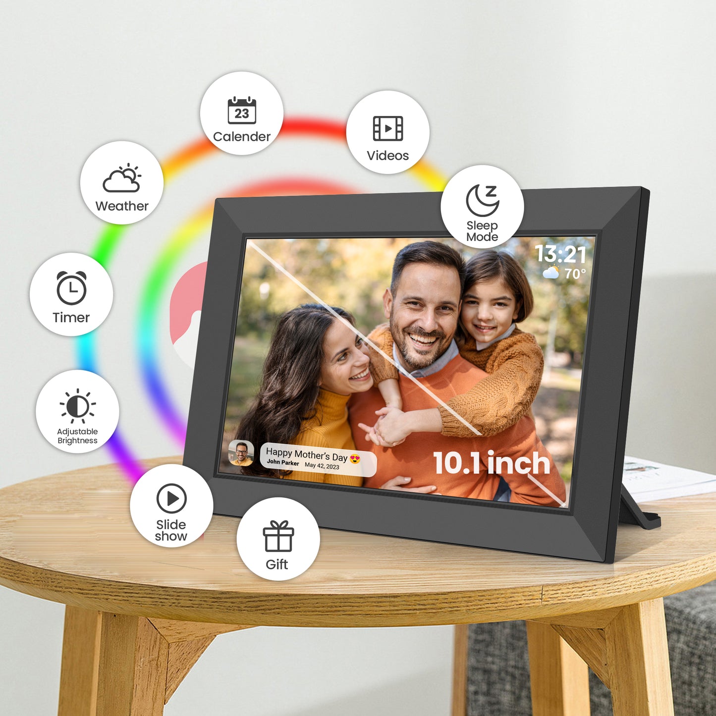 RICILAR Frameo 10.1 inch WiFi Digital Picture Frame, Electronic Picture Frame with IPS Touch Screen, 32GB Storage, Auto-Rotate, Wall Mountable, Ideal Gift Selection!