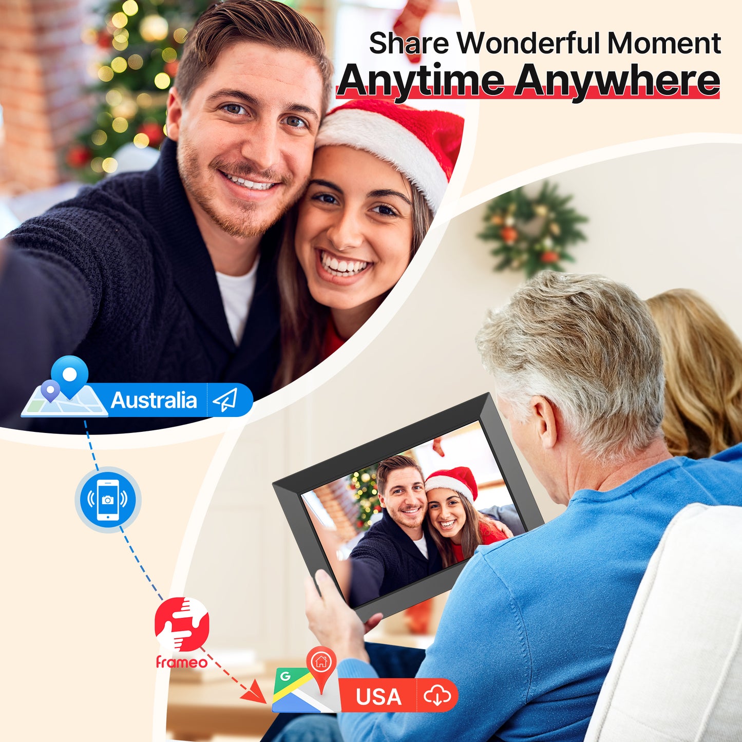 Frameo WiFi Digital Picture Frame, TEMASH 10.1" Digital Photo Frame 32G Memory with 1280*800 IPS Touchscreen, Wall Mount Auto Rotate Electronic Picture Frame, Gift for A Loved One!