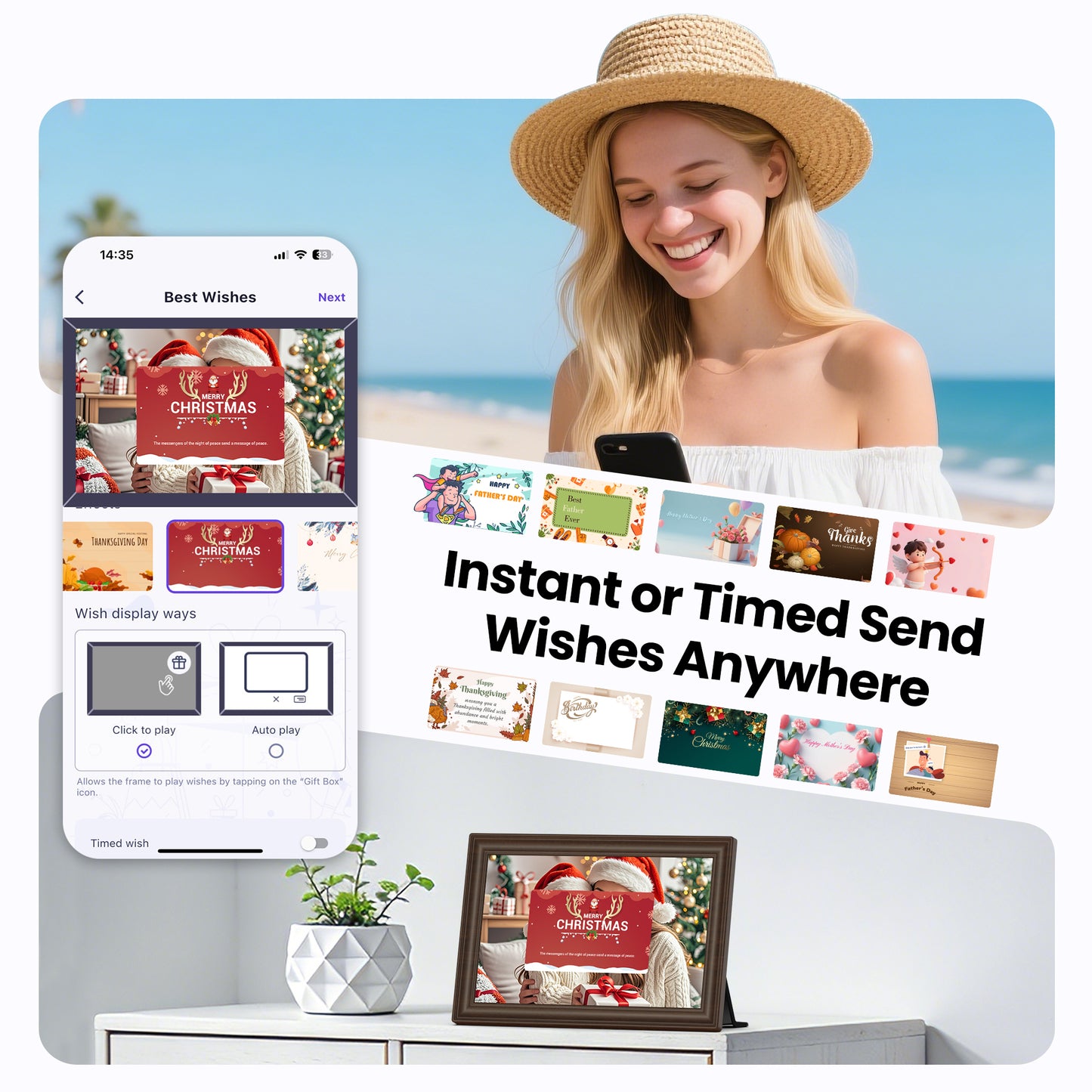 NUSICAN Digital Picture Frame 10.1 Inch Electric WiFi Touch Screen IPS Display digital Photo Video frames with 32GB Memory, Share Instantly via Uhale App, Best Gift for Mother's Day