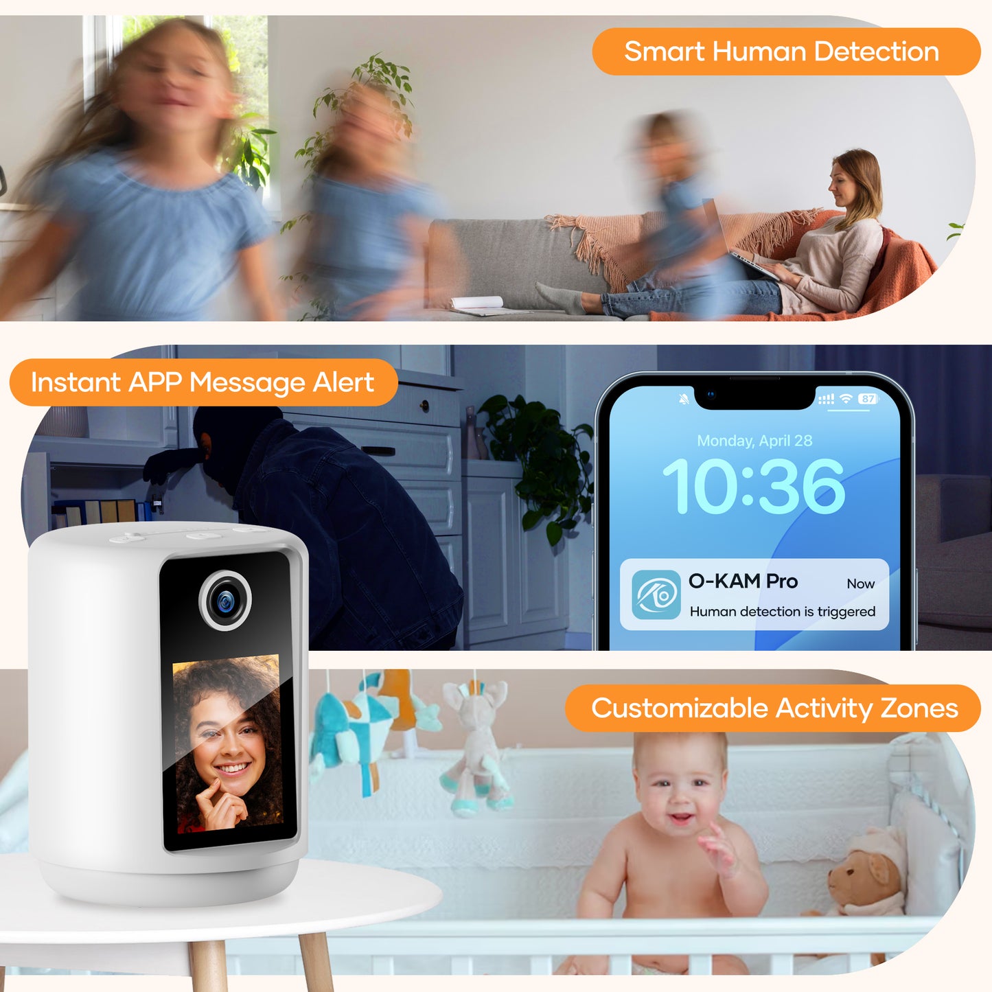 Video Baby Monitor, Mollan Two Way Video Call Camera with HD 1080P WiFi Monitors 2.4" Screen Display, Smart Motion Detection with Night Vision Indoor Security Camera for Baby Elderly