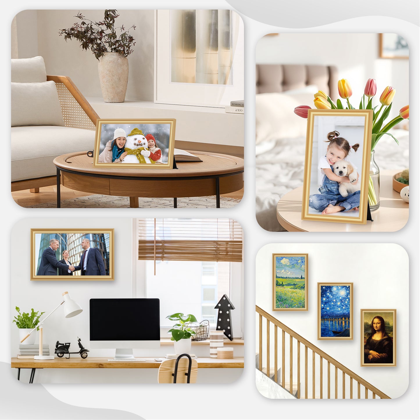 Uhale WiFi Digital Picture Frame, RCA 10.1 Inch Electric 1080p HD Touch Screen Photo Frame Digital with 32GB Memory, USB SD Slot, Auto Rotate, Wall Mountable, Share Photos/Videos Instantly (Gold)