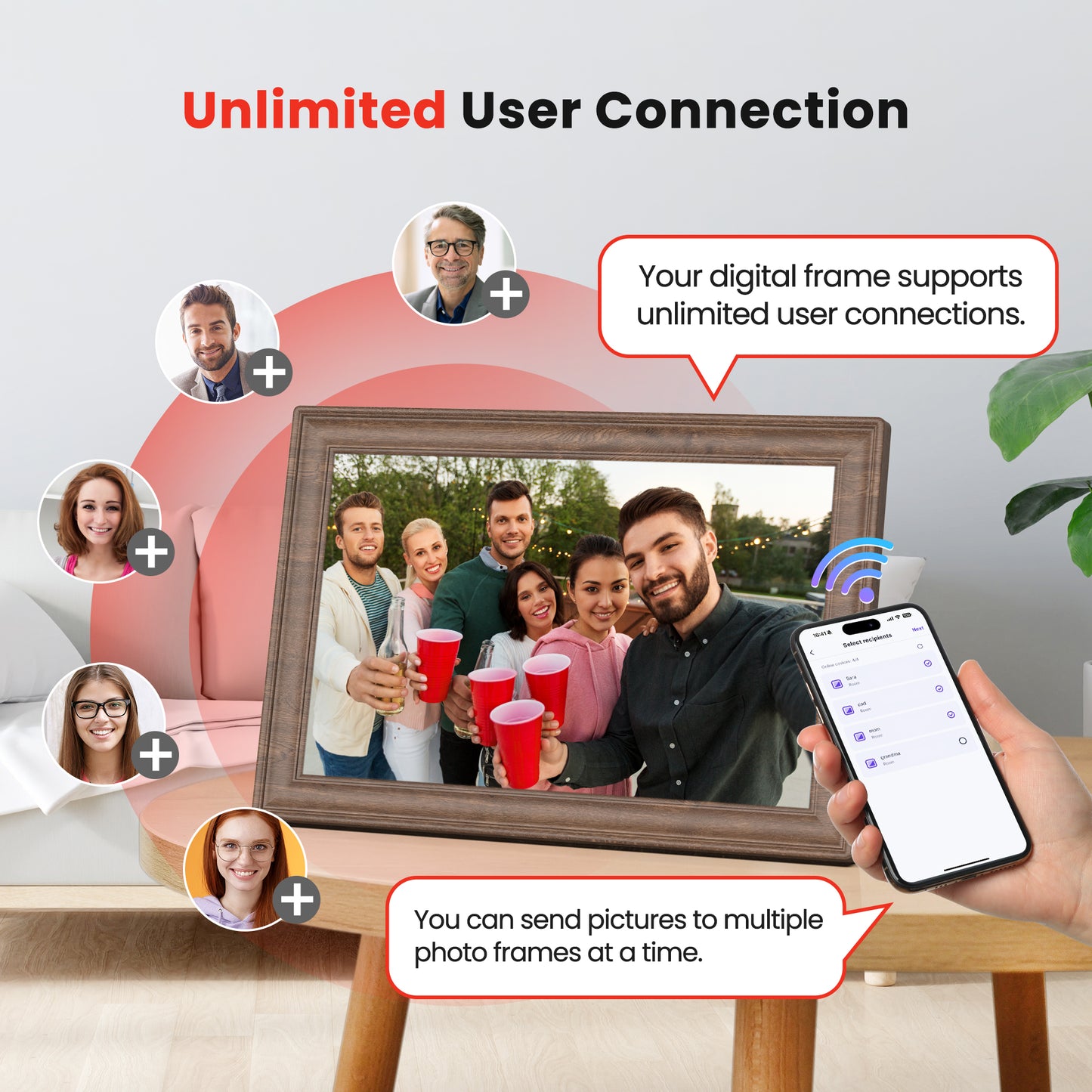 Uhale 10.1 Inch Digital Picture Frame 32GB Momery Wooden WiFi Electronic Photo Frame IPS HD Touch Screen Display Share Photos/Videos Instantly Anywhere Gifts for Mom Dad Grandparents