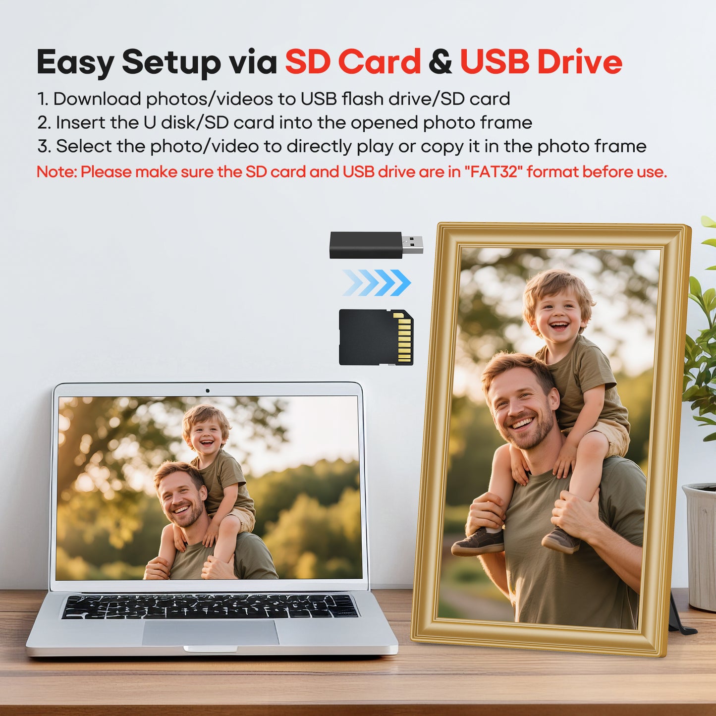 64GB 15.6" Frameo Digital Picture Frame WiFi, Large Electronic Photo Frames Golden 1920 x 1080 IPS FHD Touch Screen, Send Photos from Your Phone from Anywhere, Best Gifts for Family and Friends