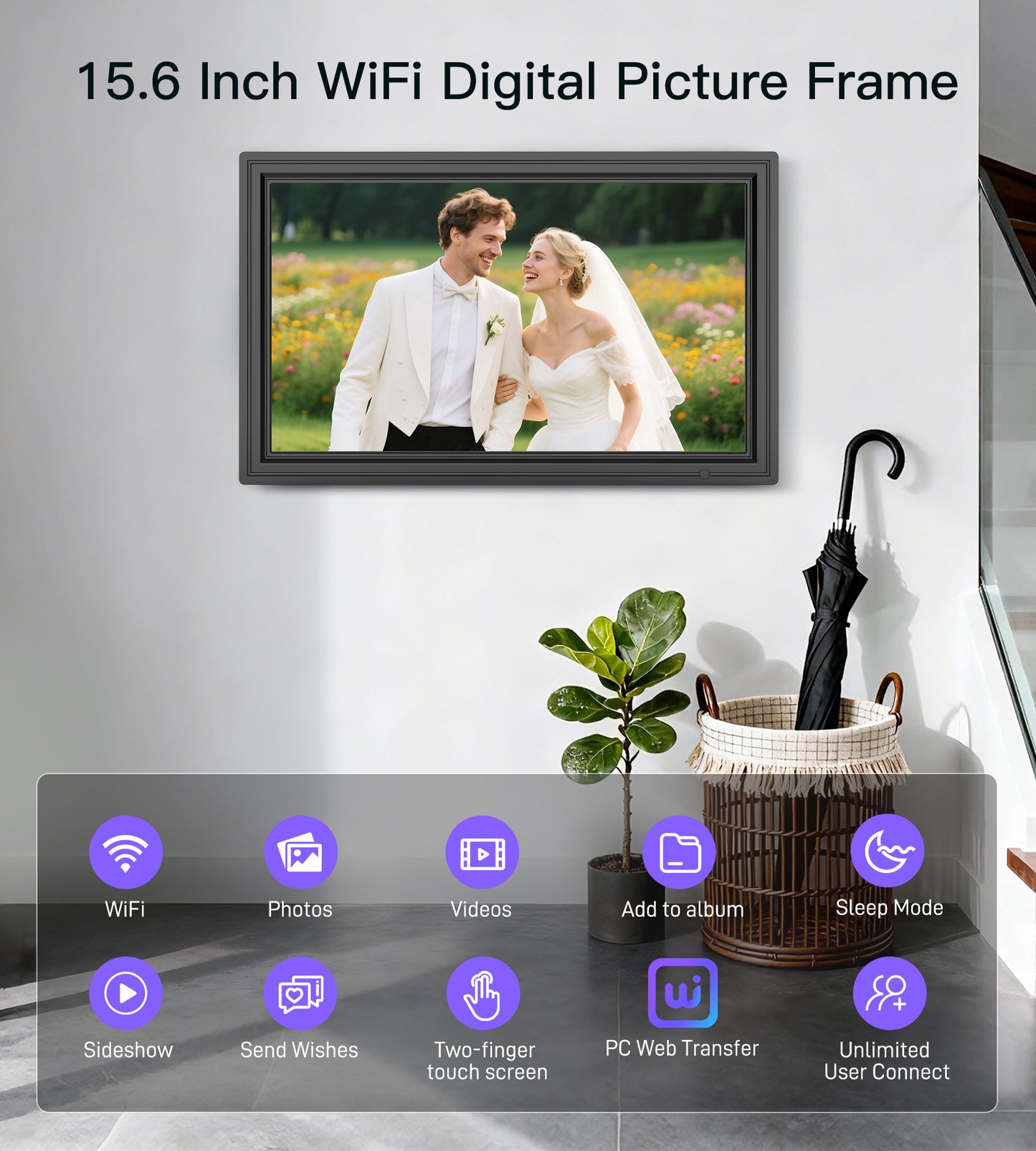 64GB Uhale 15.6" Digital Picture Frame, Large WiFi Electronic Photo Frames 1920 x 1080 IPS FHD Touch Screen, Share Photos and Videos Anywhere, Support SD/USB, Best Gifts for Parents and Grandparents